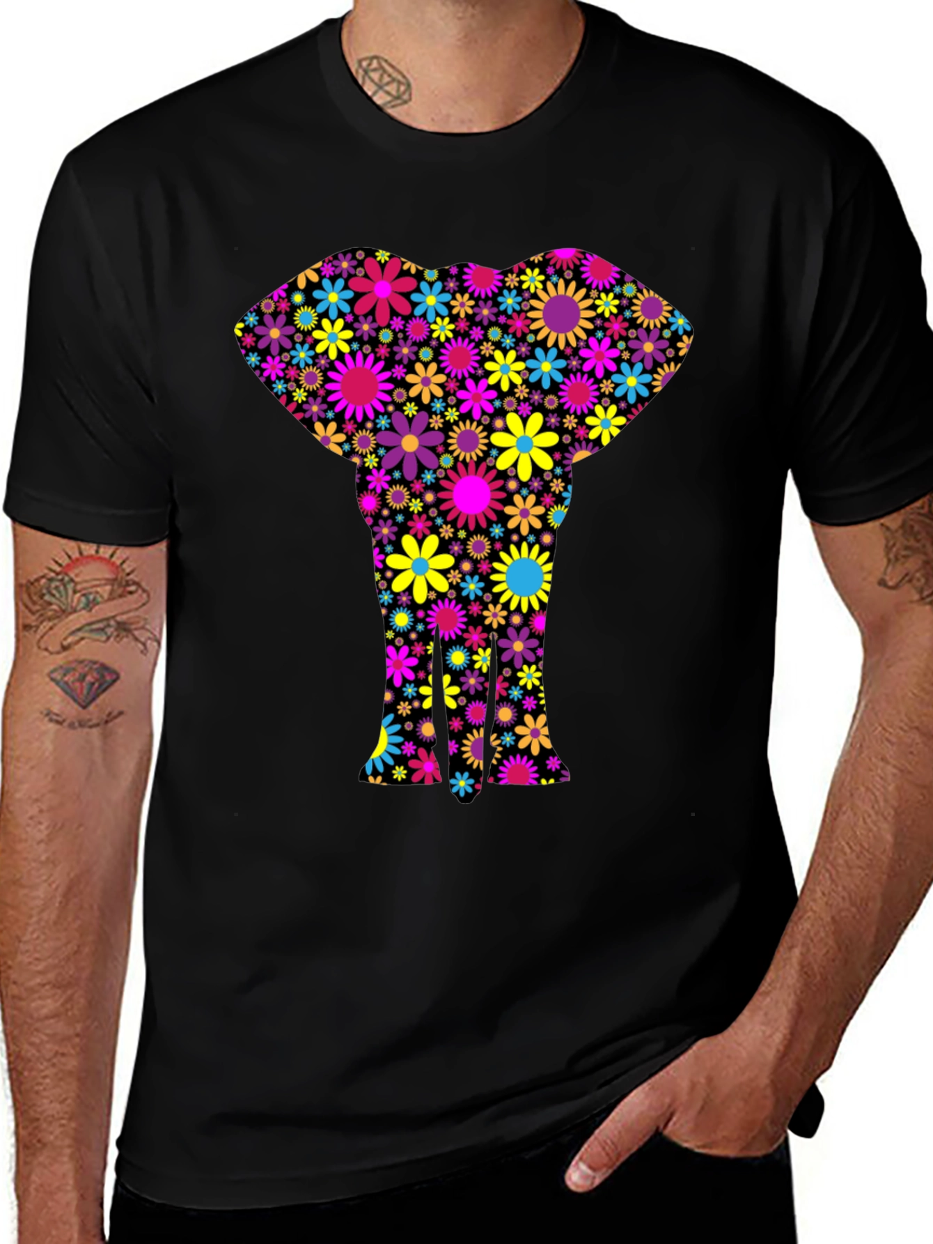 Variant 6 of Floral Elephant Black T-Shirt