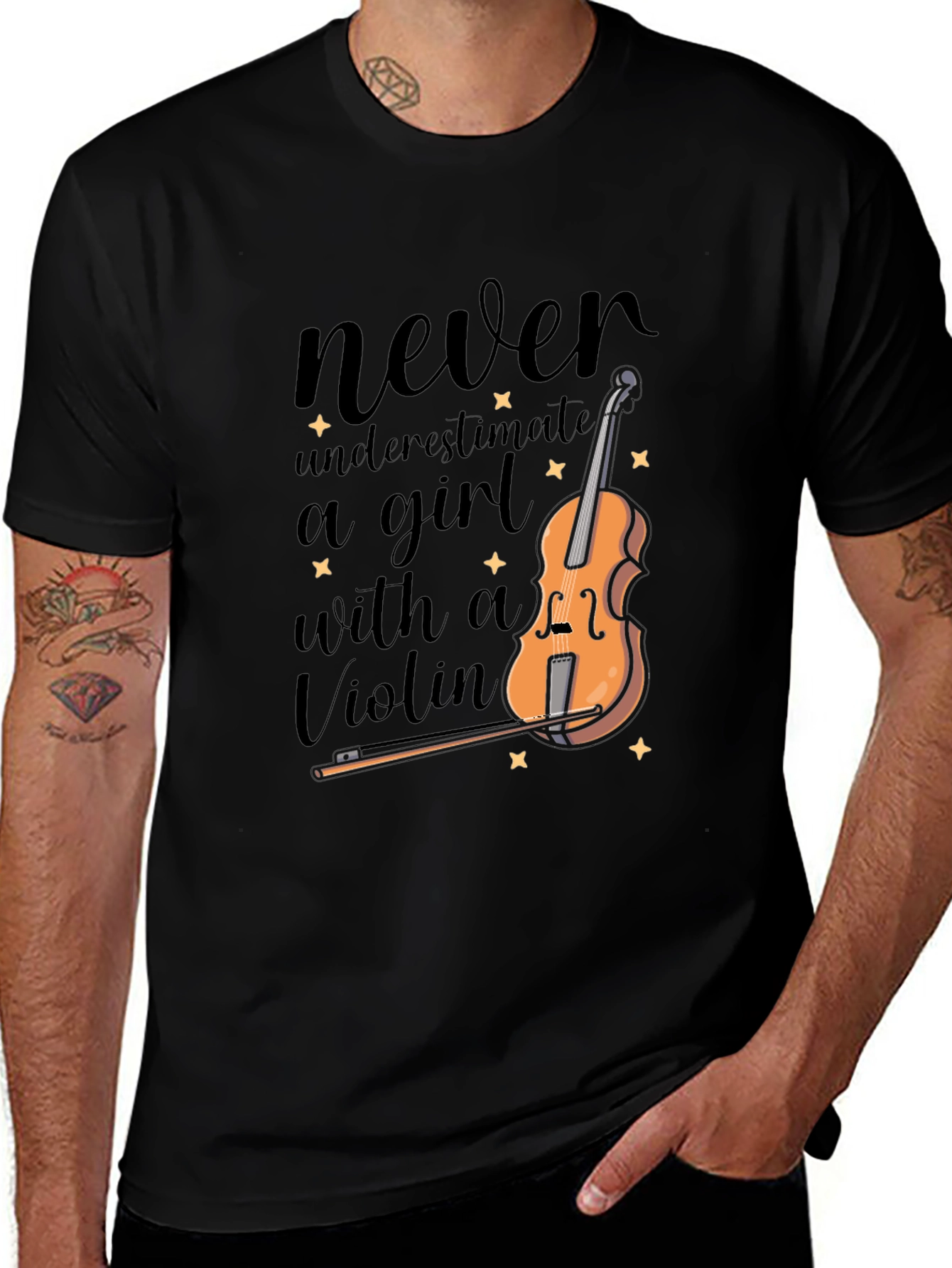 Variant 15 of Never Underestimate a Girl with a Violin T-Shirt