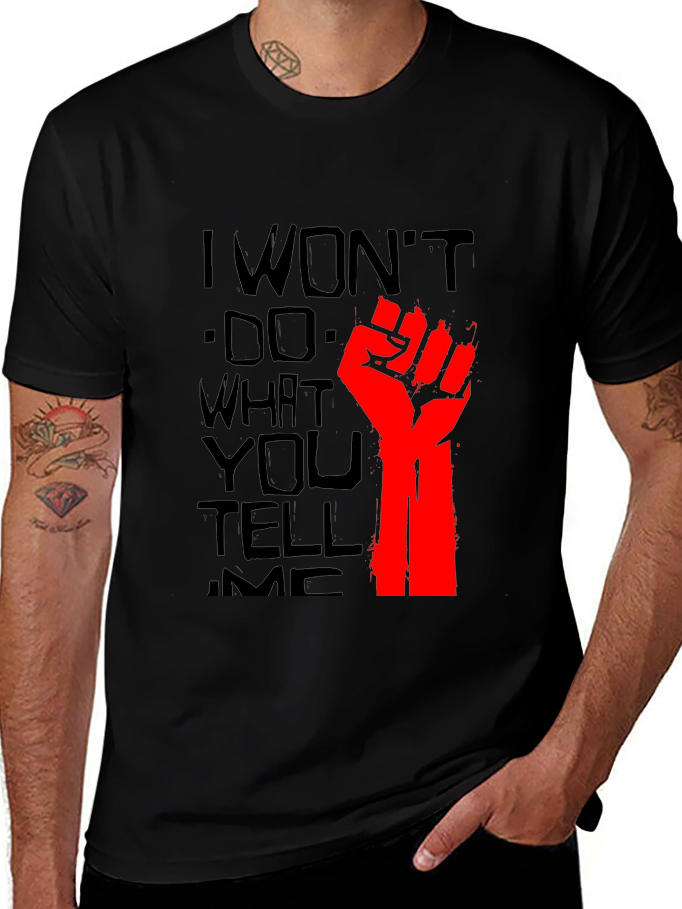 Variant 27 of Rebellious 'I Won't' Graphic Tee - Black