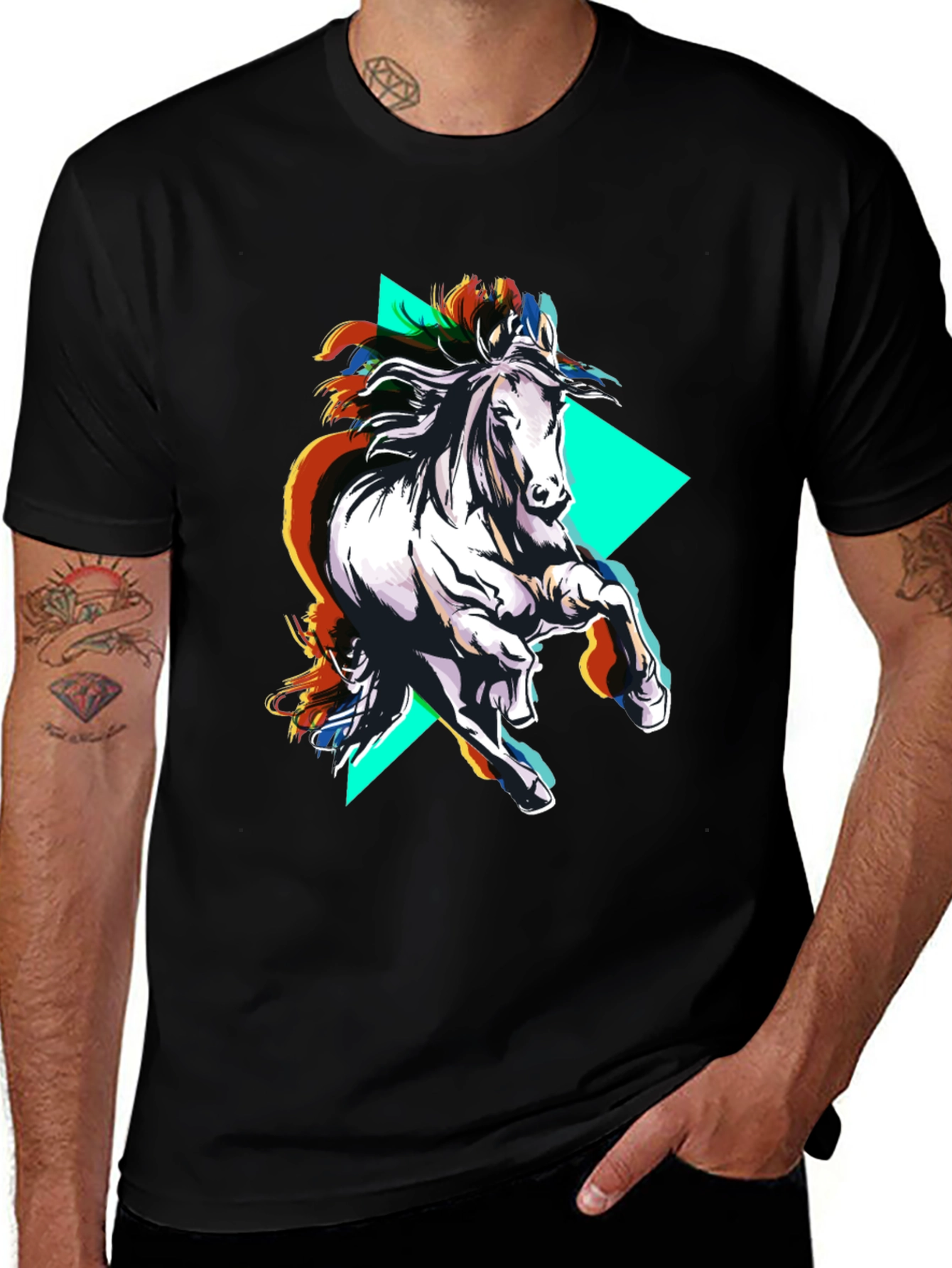 Variant 15 of Abstract Horse Graphic Black T-Shirt