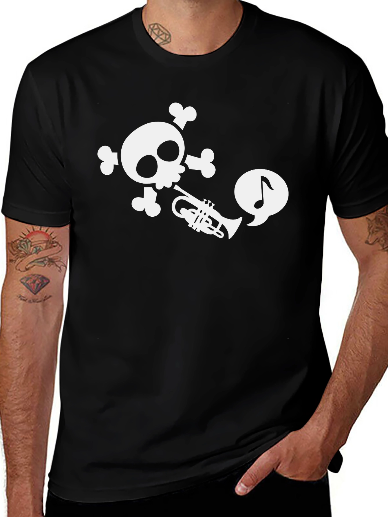 Variant 28 of Skull Trumpet Graphic Tee - Rock and Roll Style