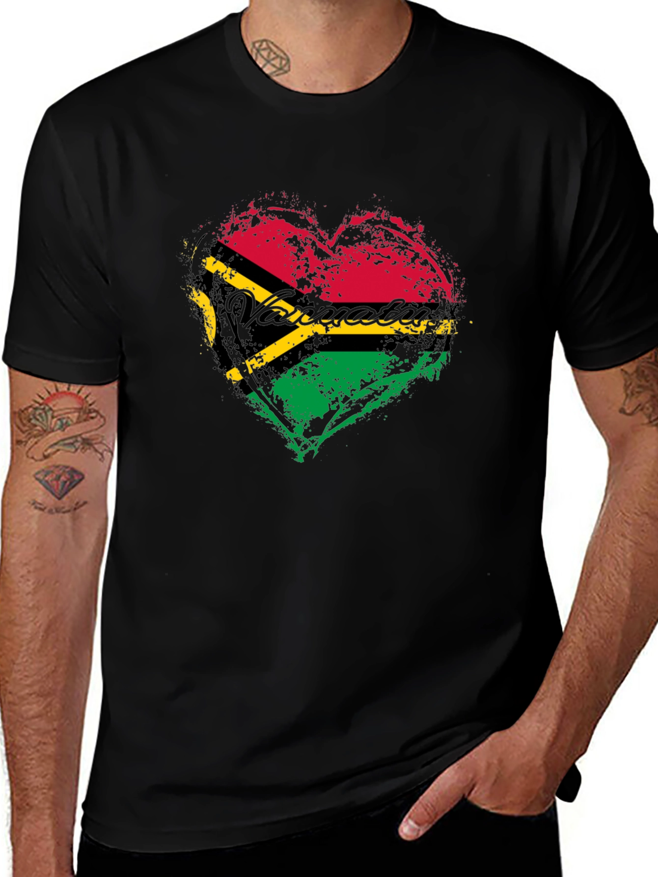 Vanuatu Flag Heart T-Shirt - Black Graphic Tee