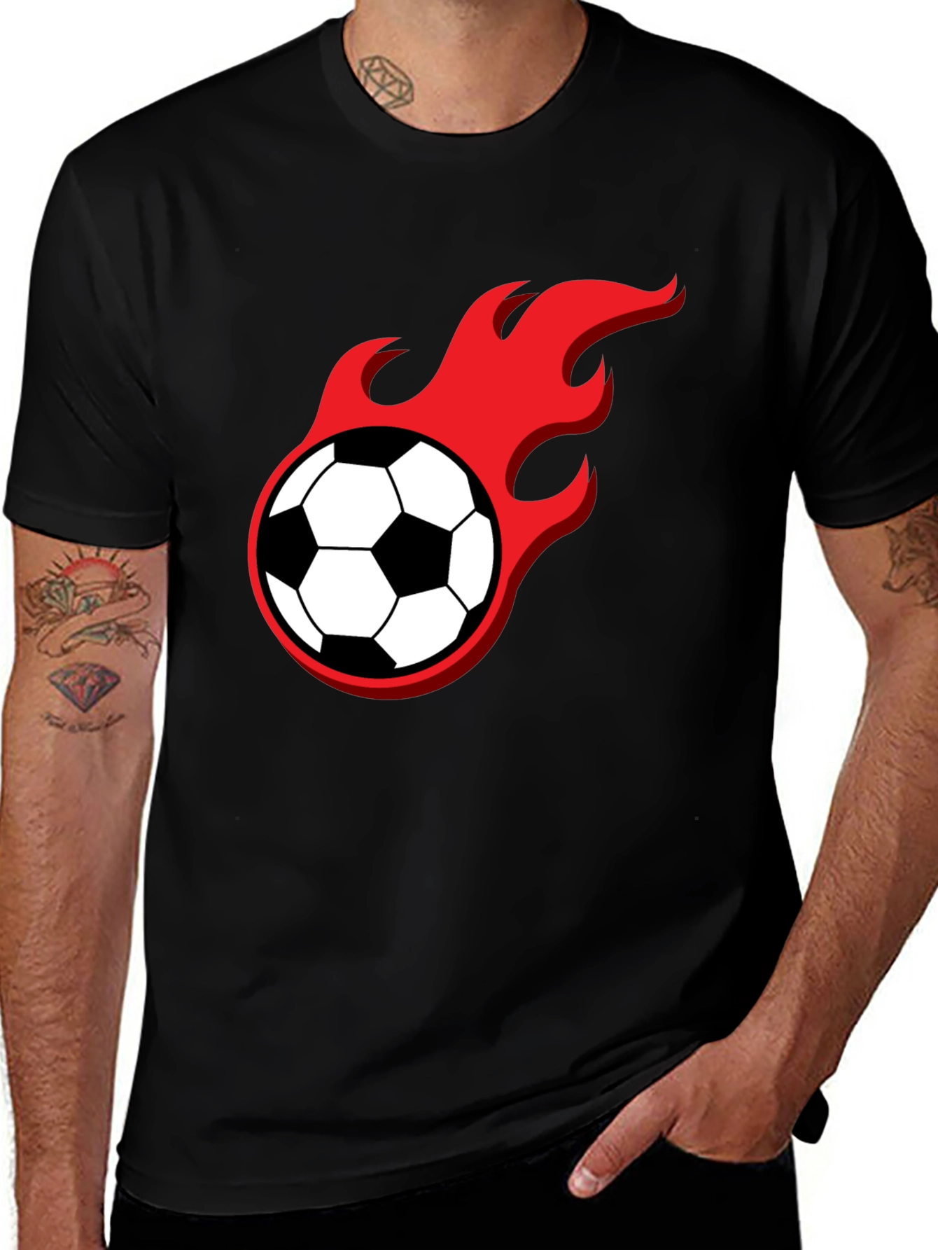 Variant 5 of Flaming Soccer Ball Graphic Tee - Black Cotton