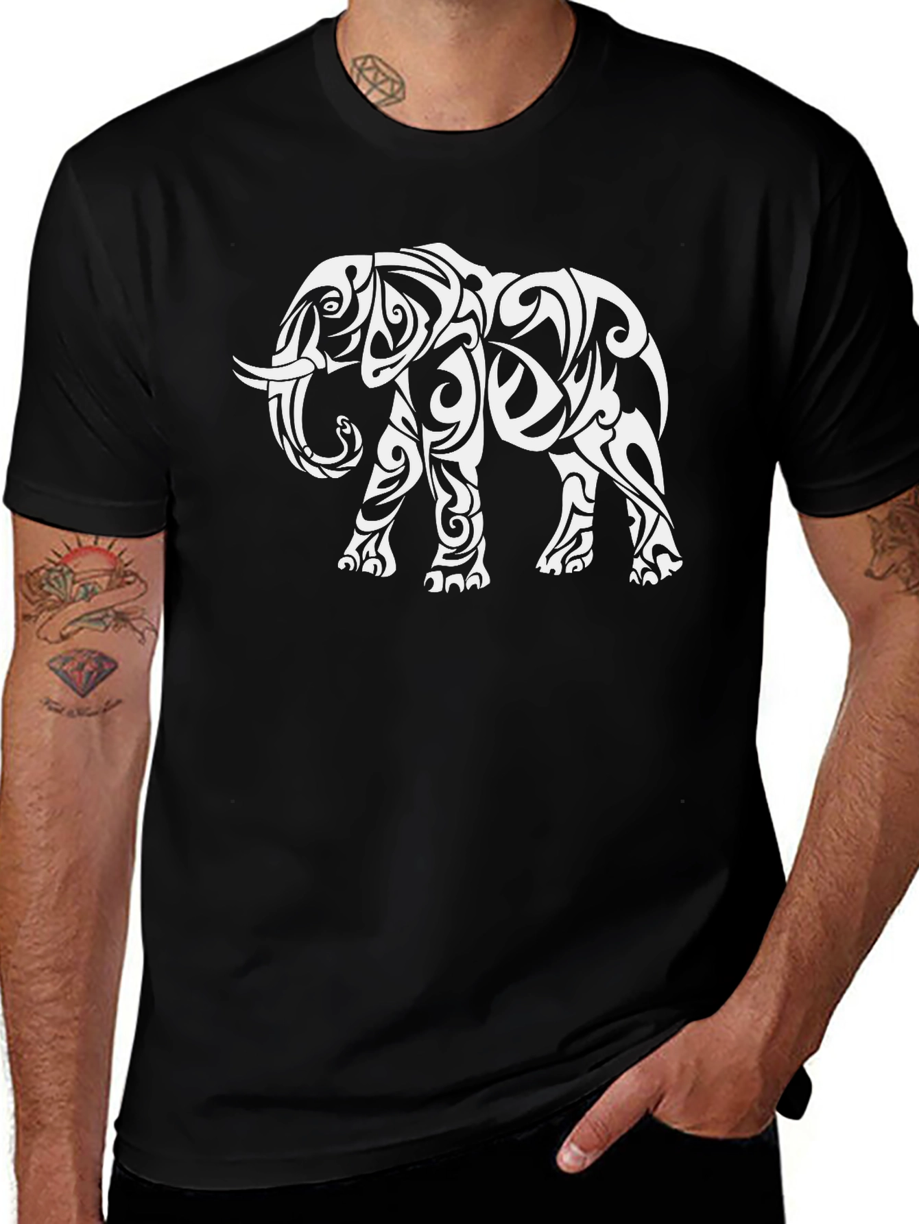 Variant 30 of Tribal Elephant Graphic Tee - Black Casual Shirt