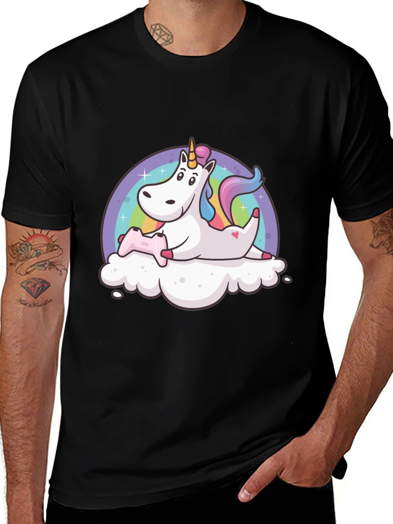Black Unicorn Gamer T-Shirt - Black Cotton Tee main image