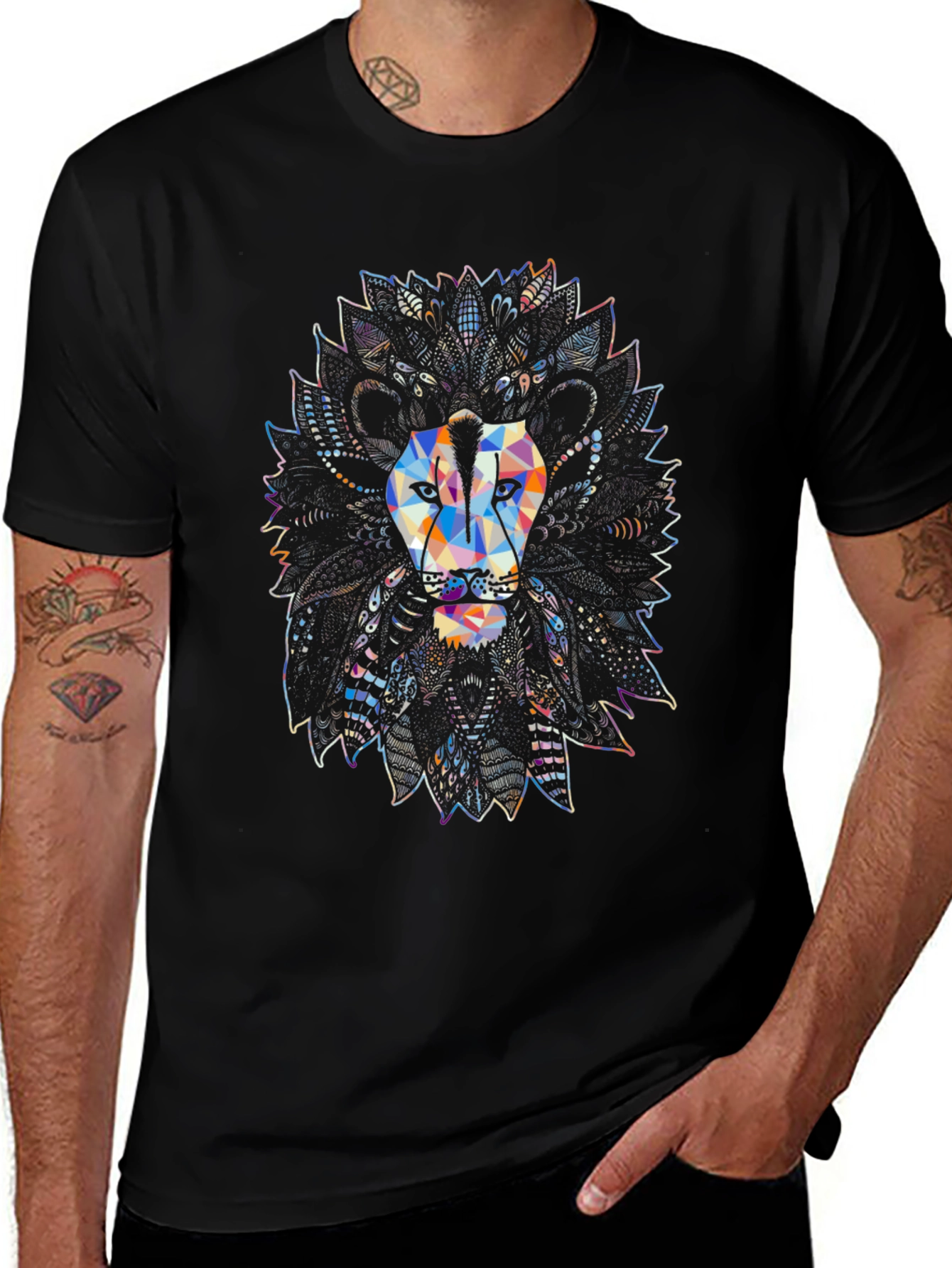Variant 27 of Abstract Lion Graphic Men's Black T-Shirt