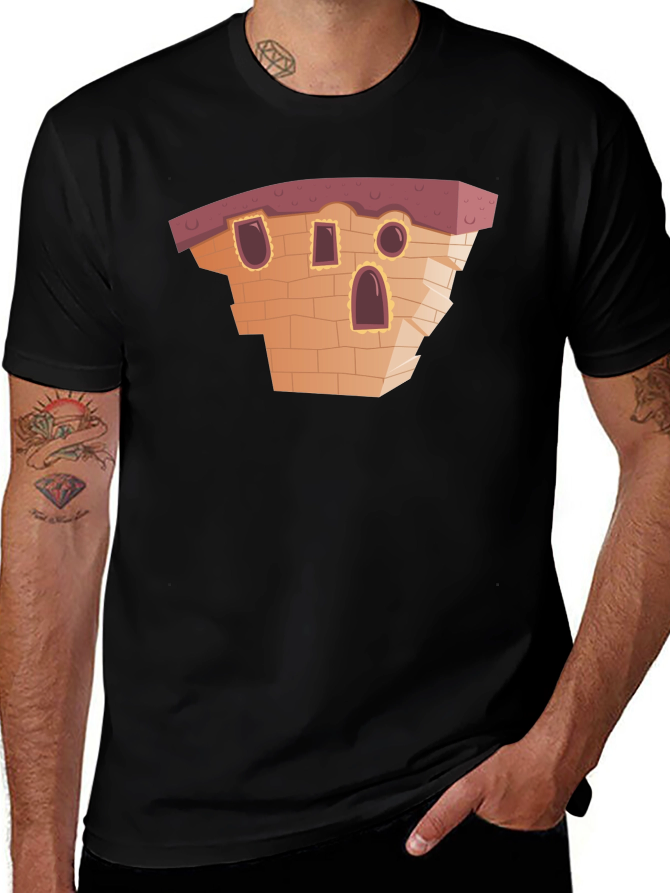 Variant 28 of Cartoon Building Black T-Shirt