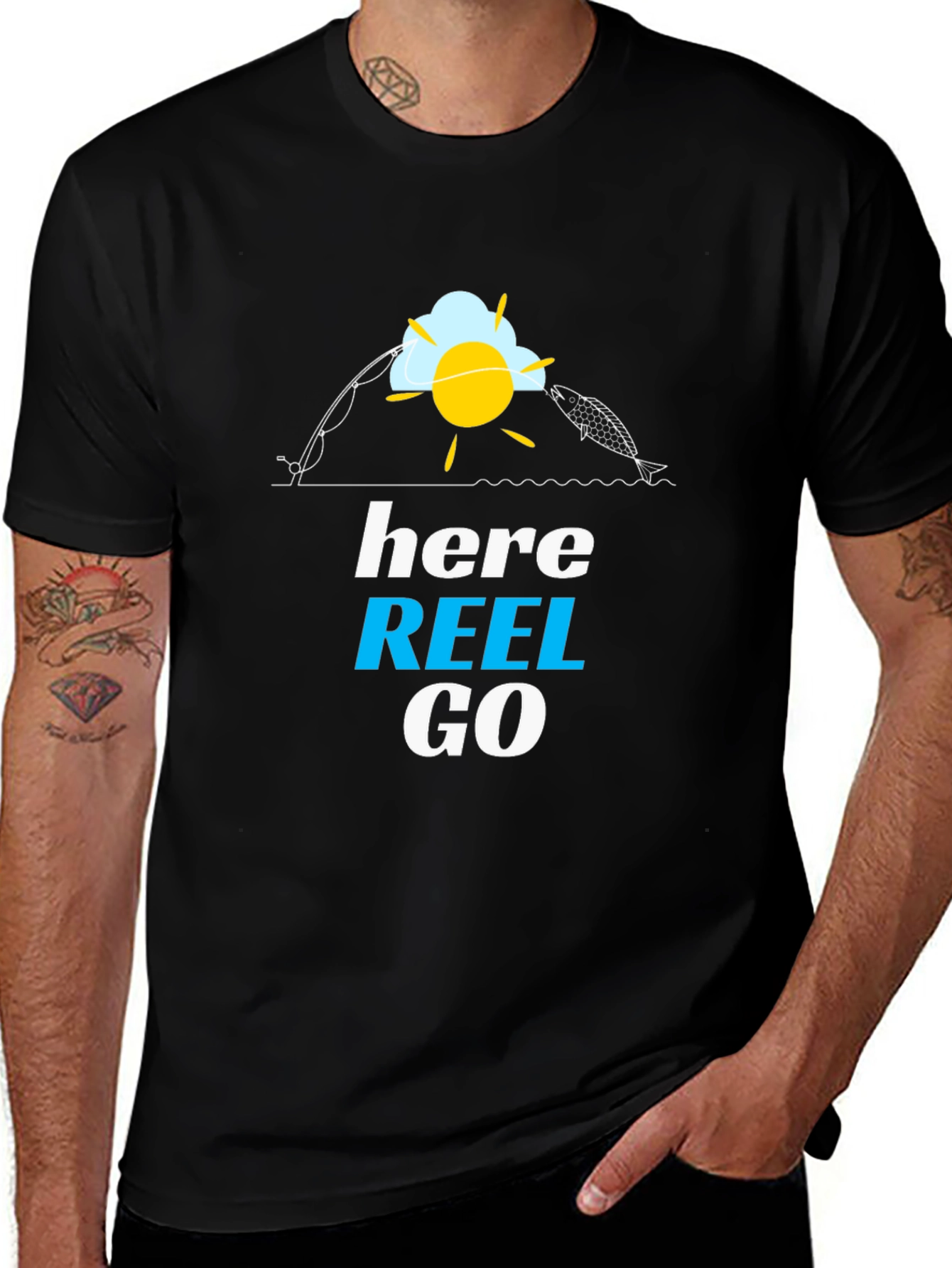 Variant 7 of Here Reel Go Fishing T-Shirt