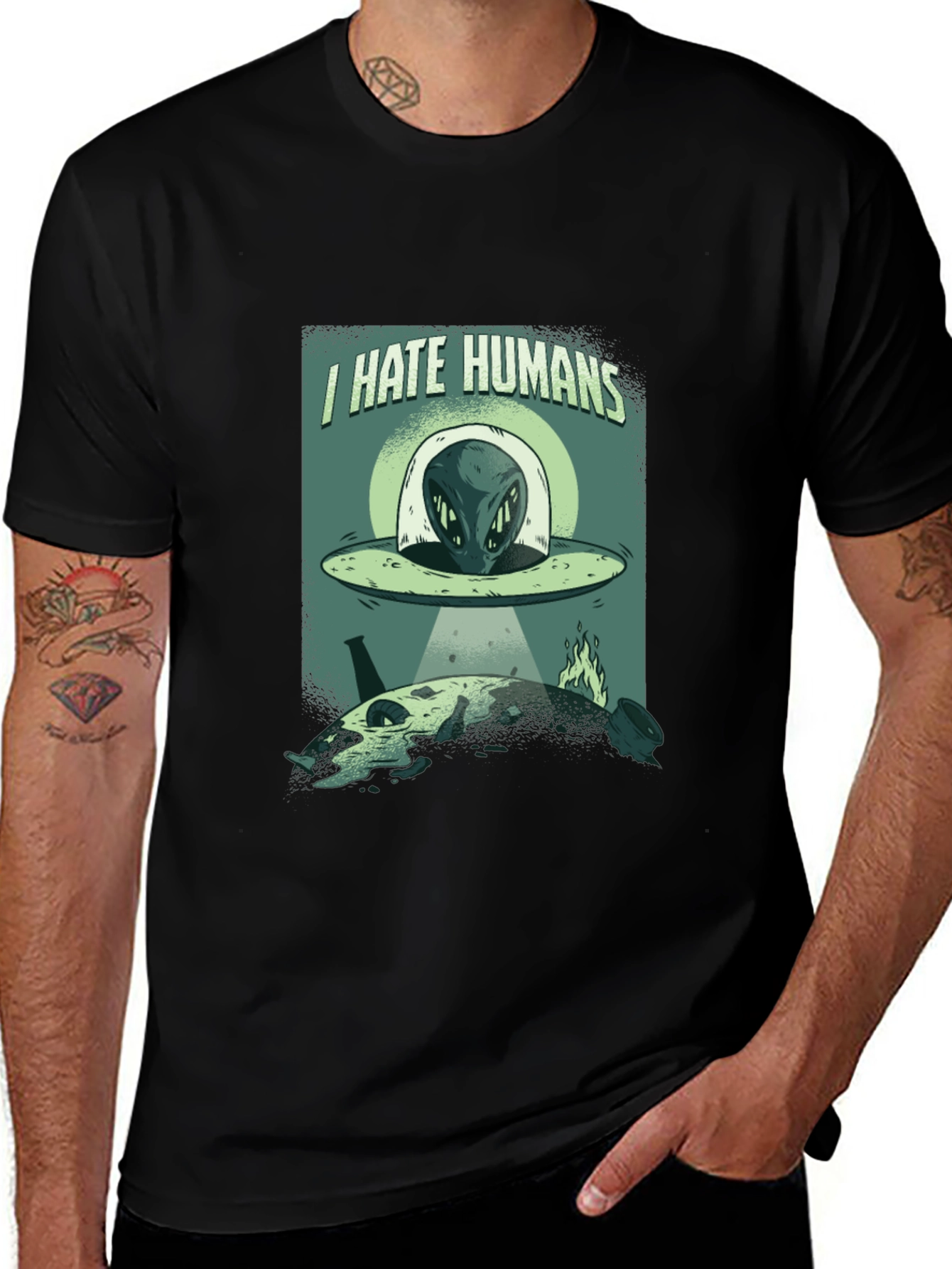 Variant 22 of I Hate Humans Alien UFO Graphic T-Shirt