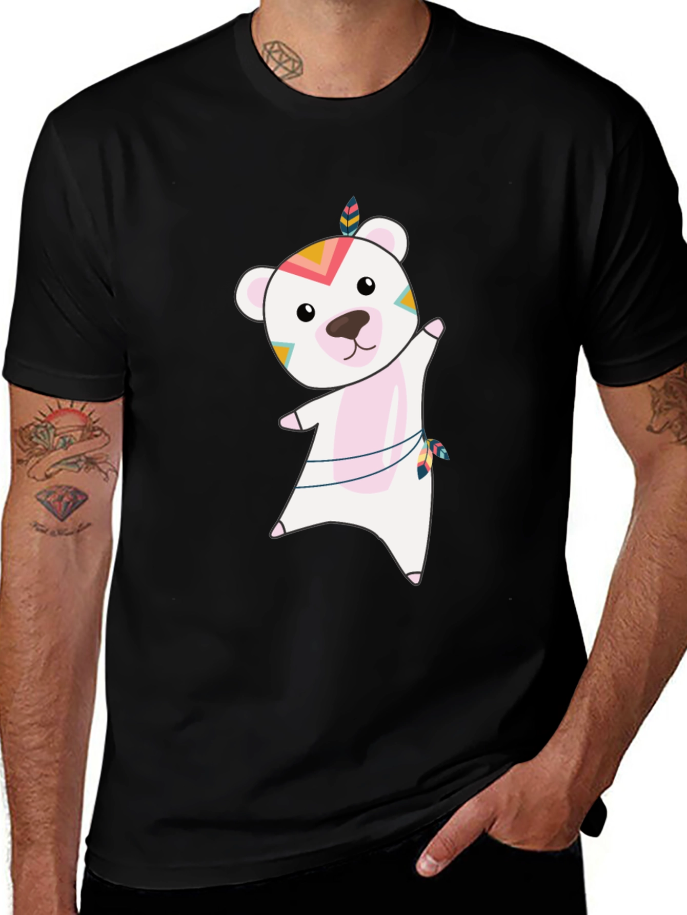 Variant 22 of Bear Graphic Tee - Whimsical Men's Black T-Shirt