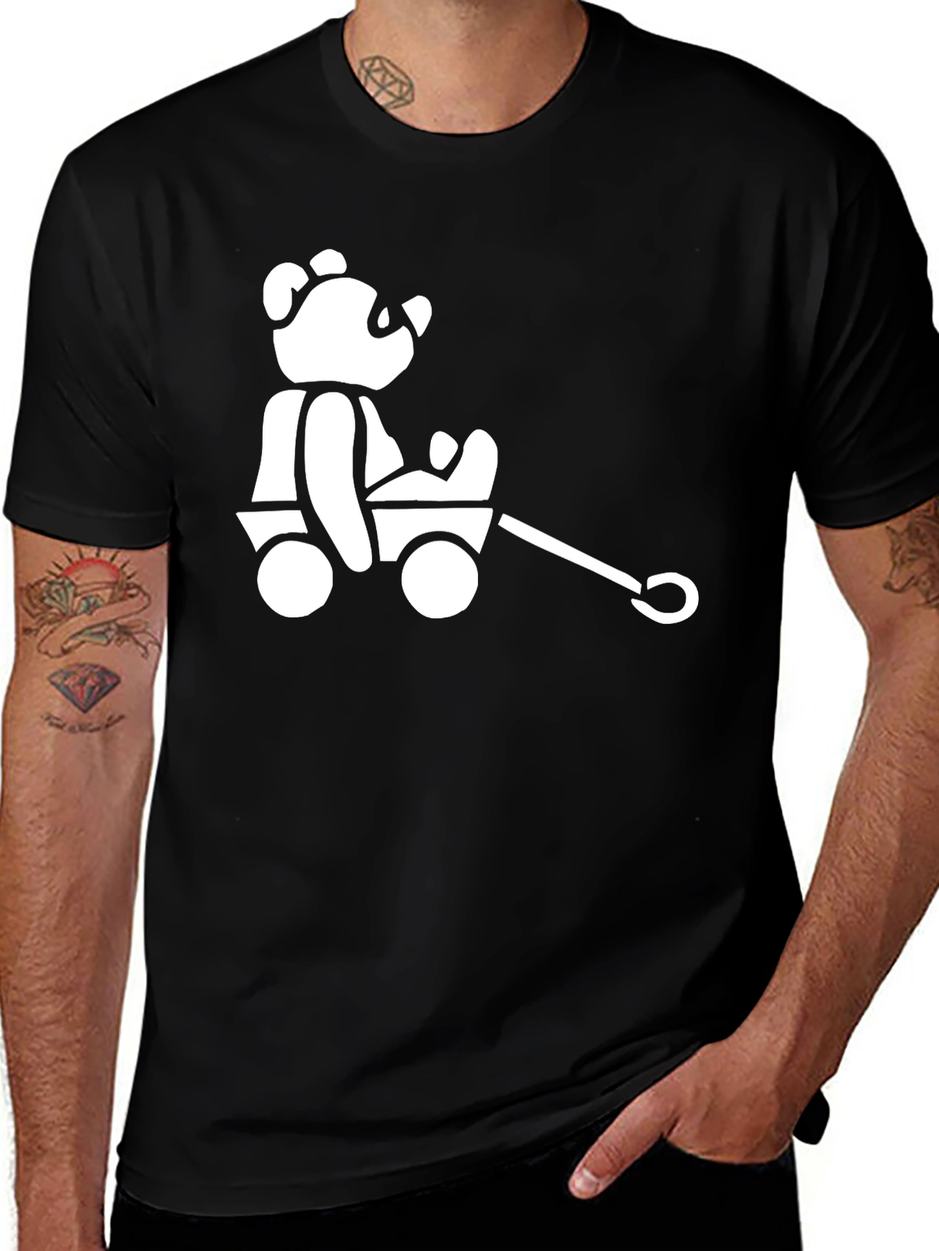 Variant 15 of Bear in Wagon Graphic Tee - Black