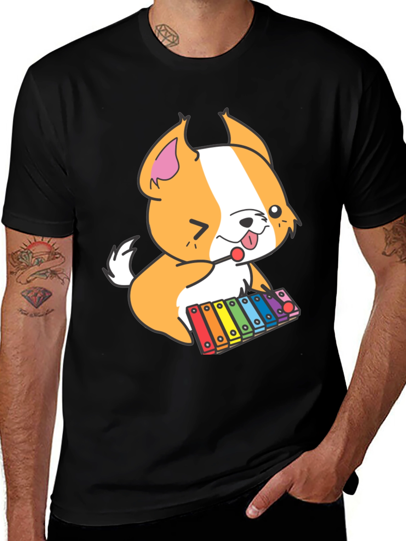 Variant 6 of Cute Corgi Xylophone T-Shirt - Black
