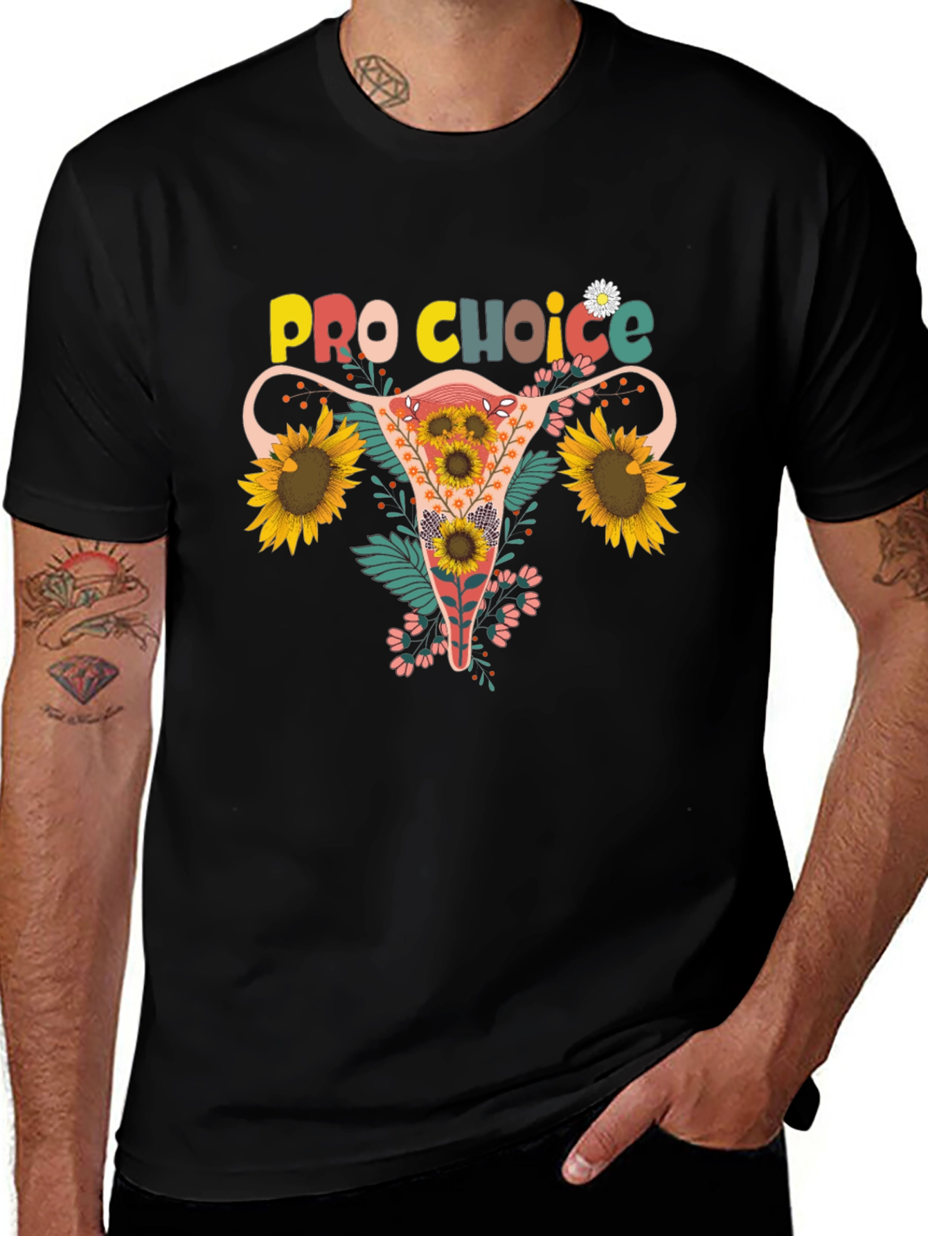 Variant 15 of Pro Choice Floral Uterus Black T-Shirt