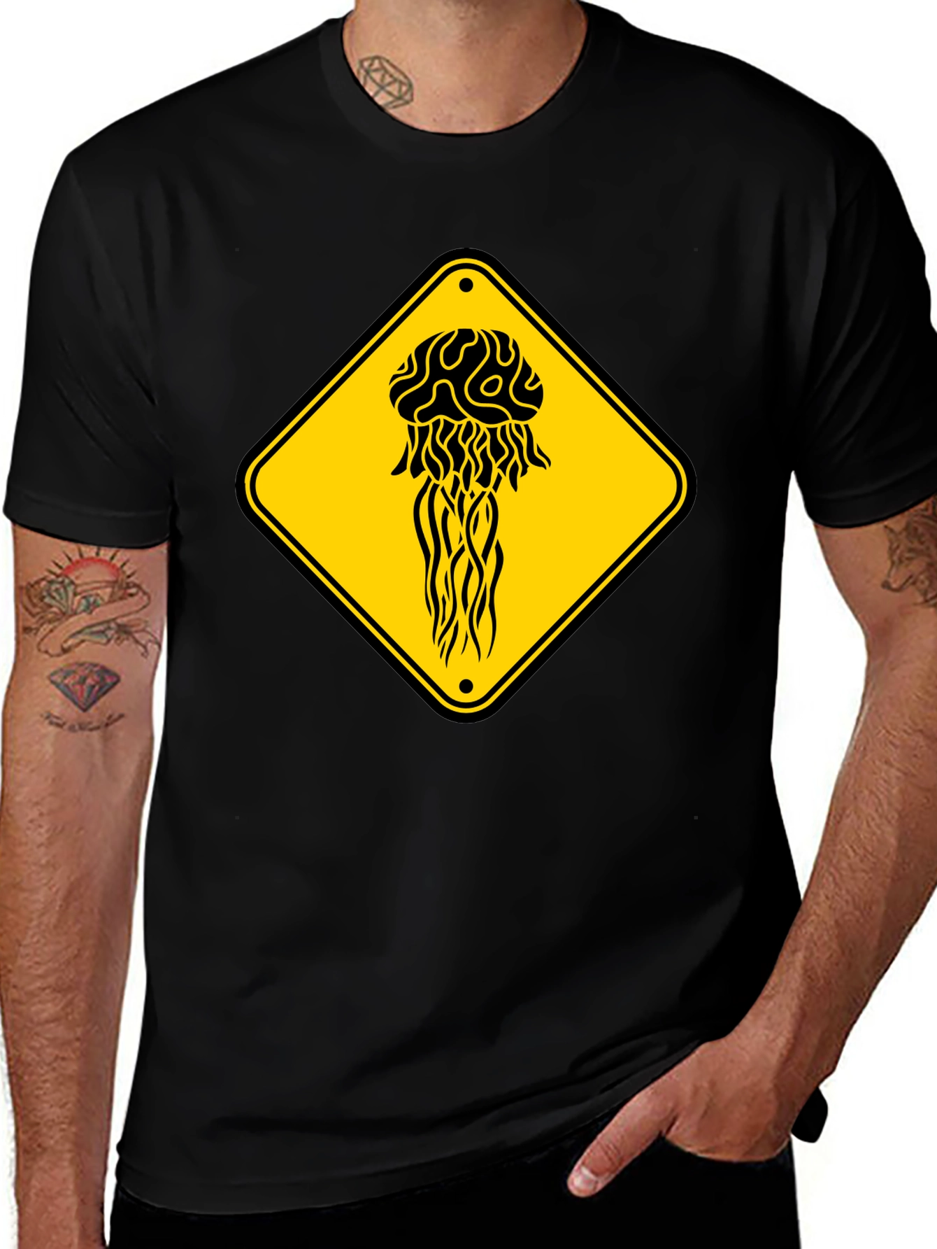 Jellyfish Crossing T-Shirt - Black, Warning Sign Graphic