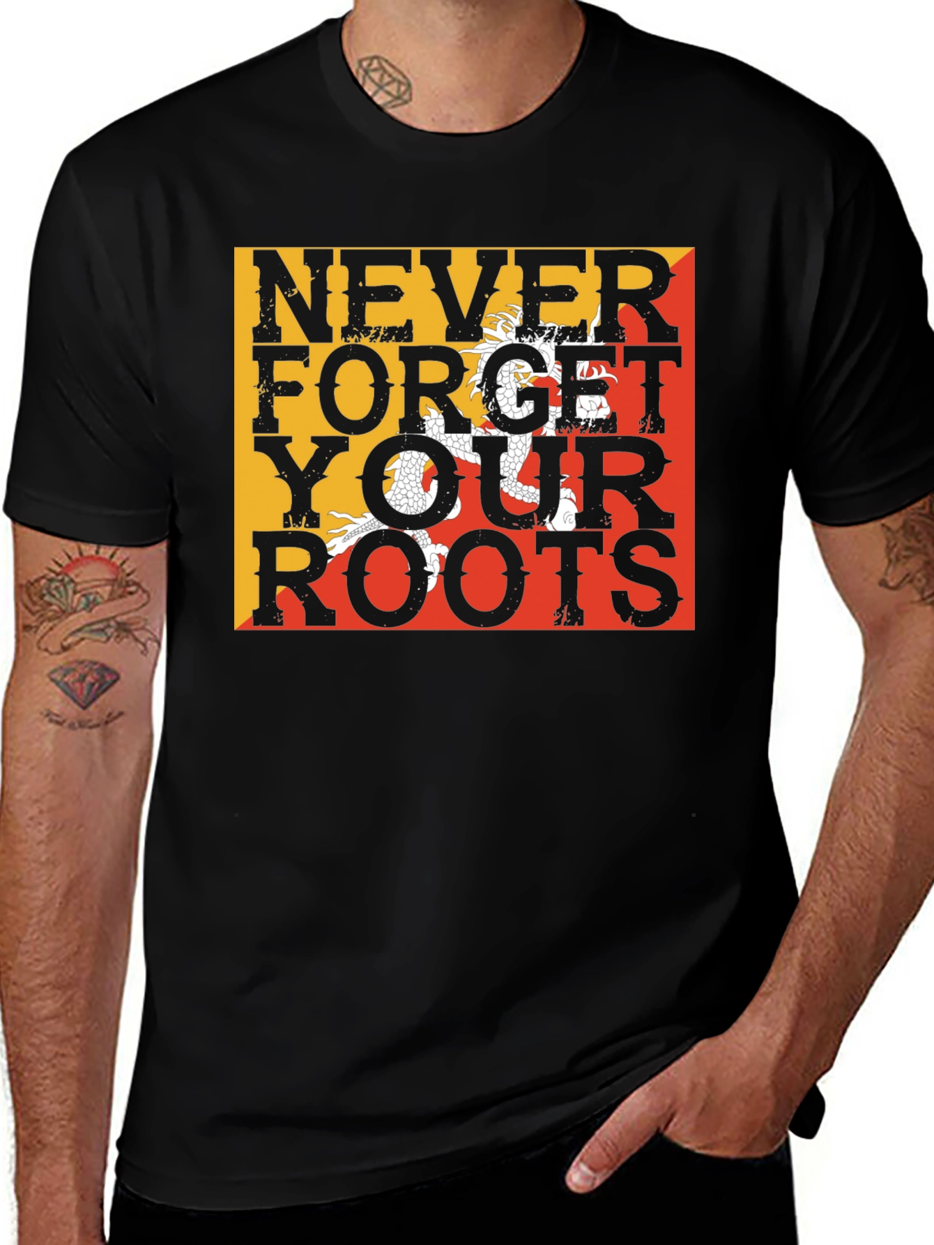 Variant 7 of Never Forget Your Roots Bhutan Flag T-Shirt
