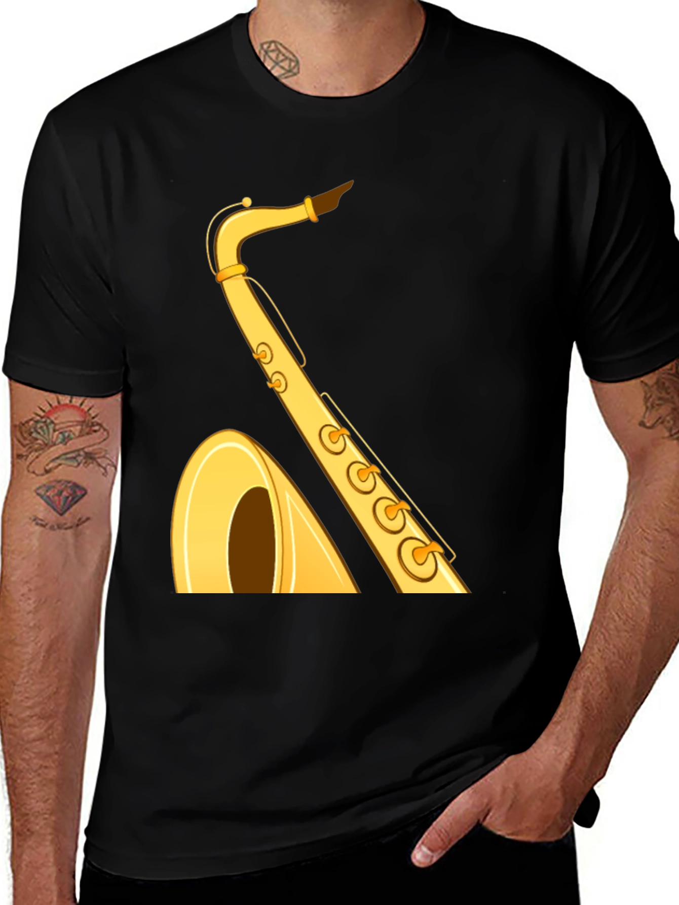 Variant 15 of Saxophone Graphic Tee - Black Cotton T-Shirt