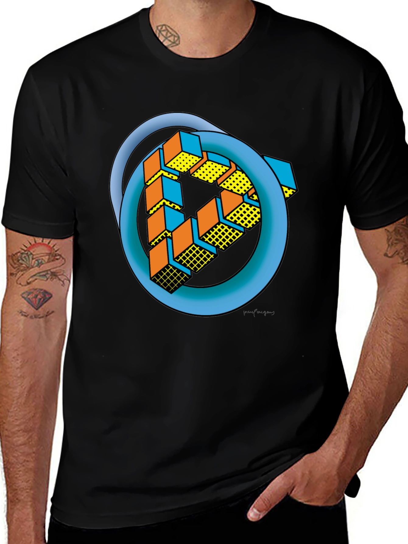 Variant 10 of Geometric Illusion Graphic Tee - Black Cotton Comfort