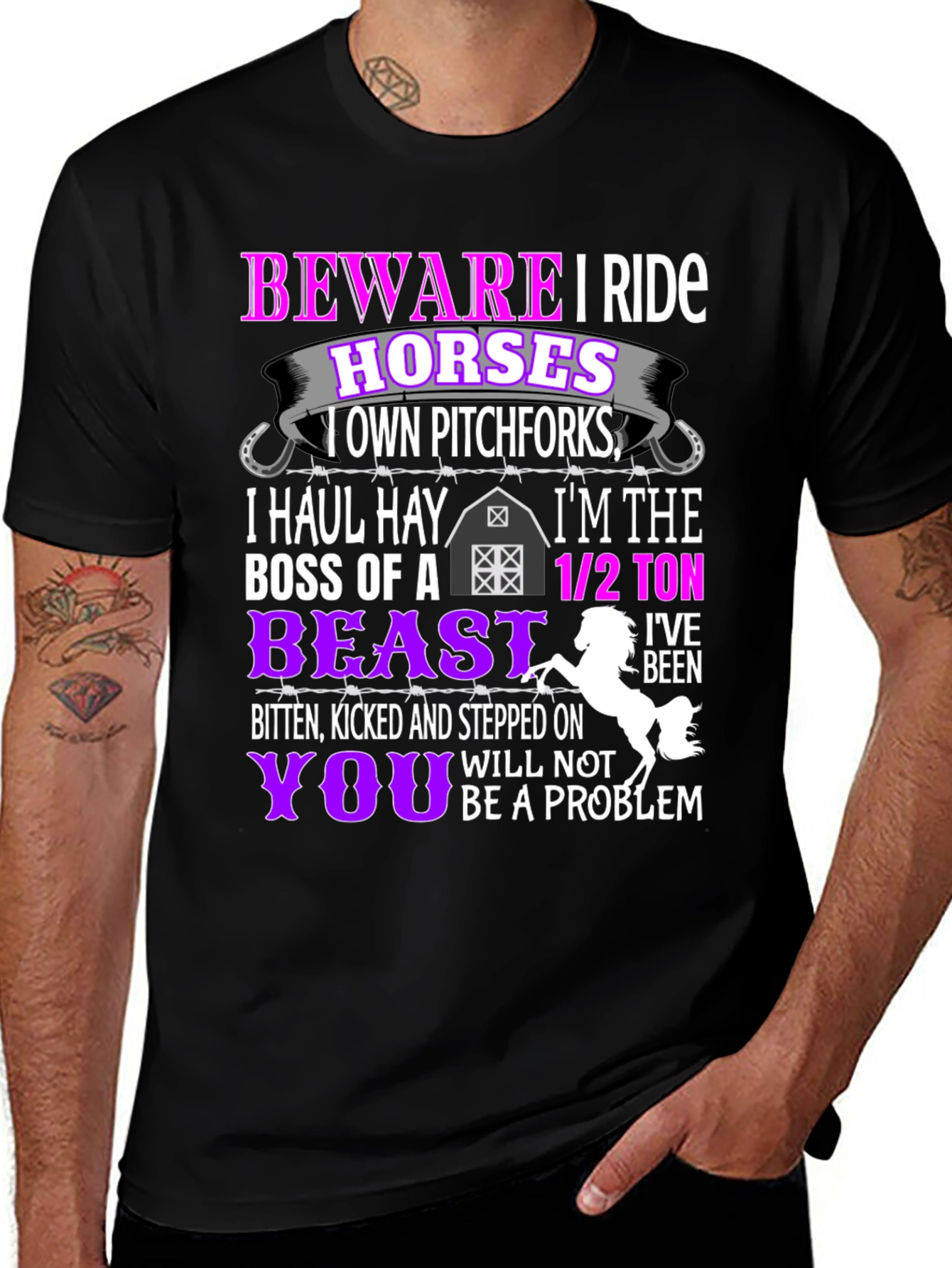Variant 5 of Beware I Ride Horses T-Shirt