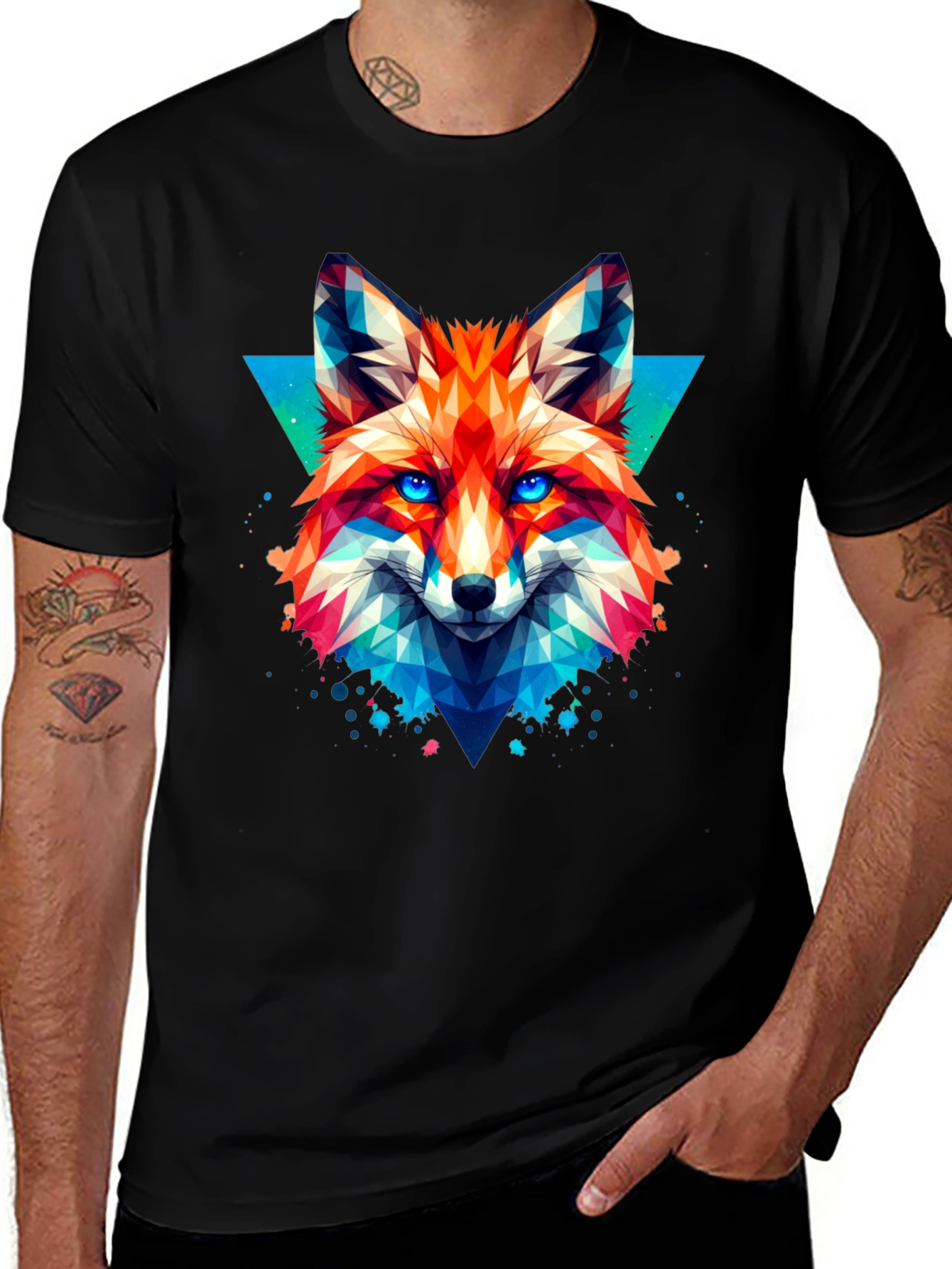 Variant 23 of Geometric Fox Head Graphic Black T-Shirt