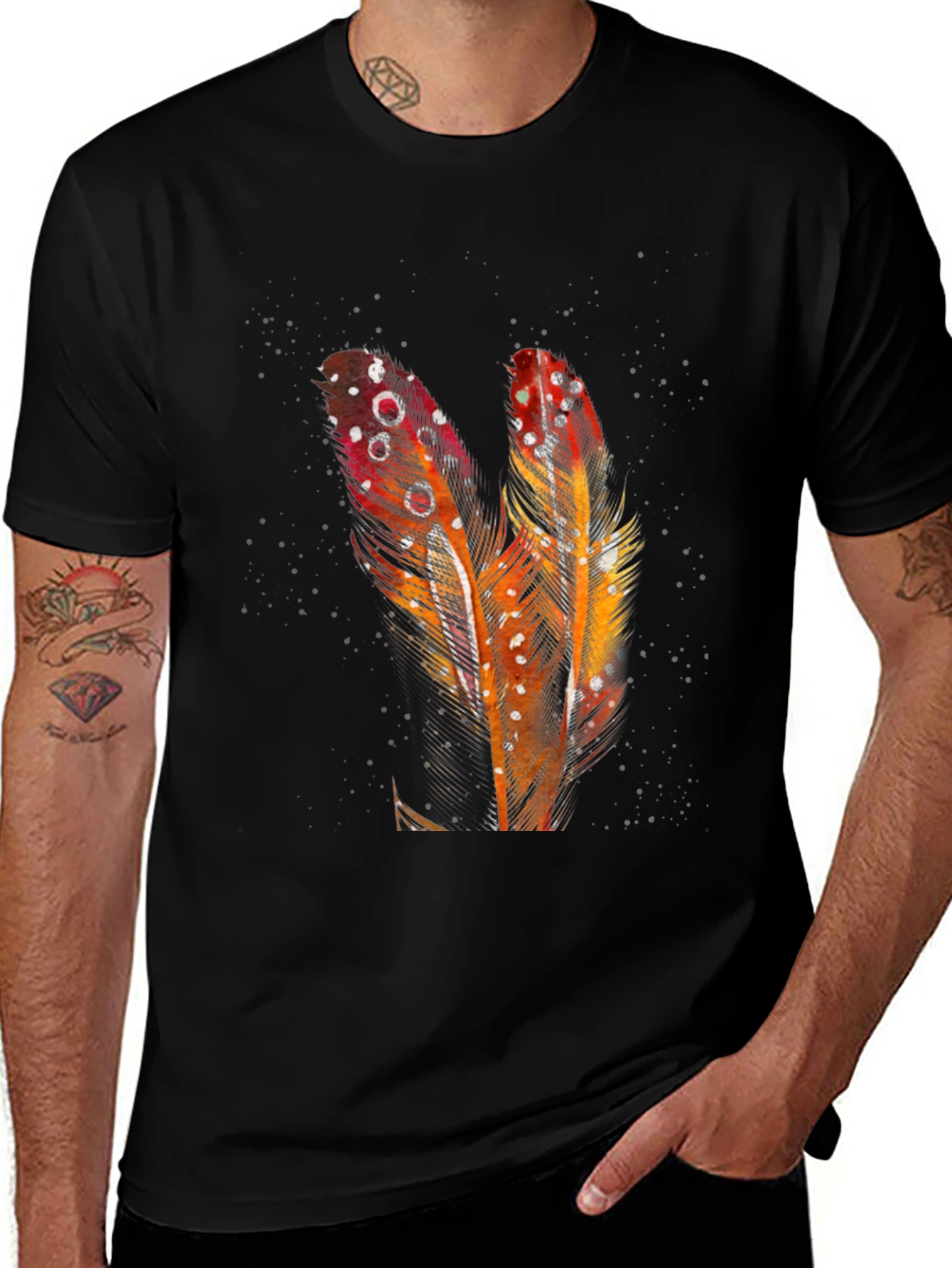 Variant 29 of Feather Graphic Print Black T-Shirt