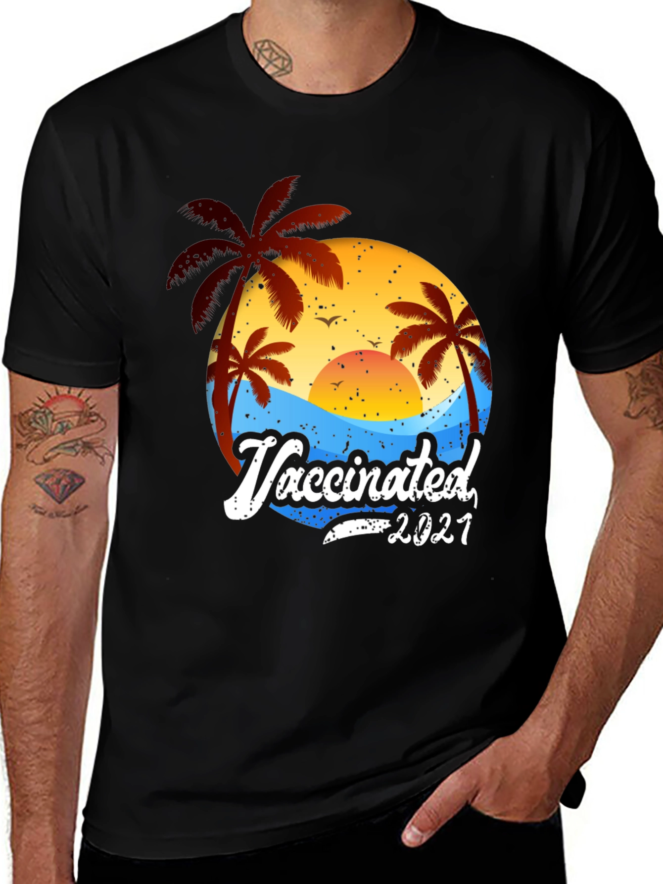 Variant 20 of Vaccinated 2021 Palm Tree Beach T-Shirt