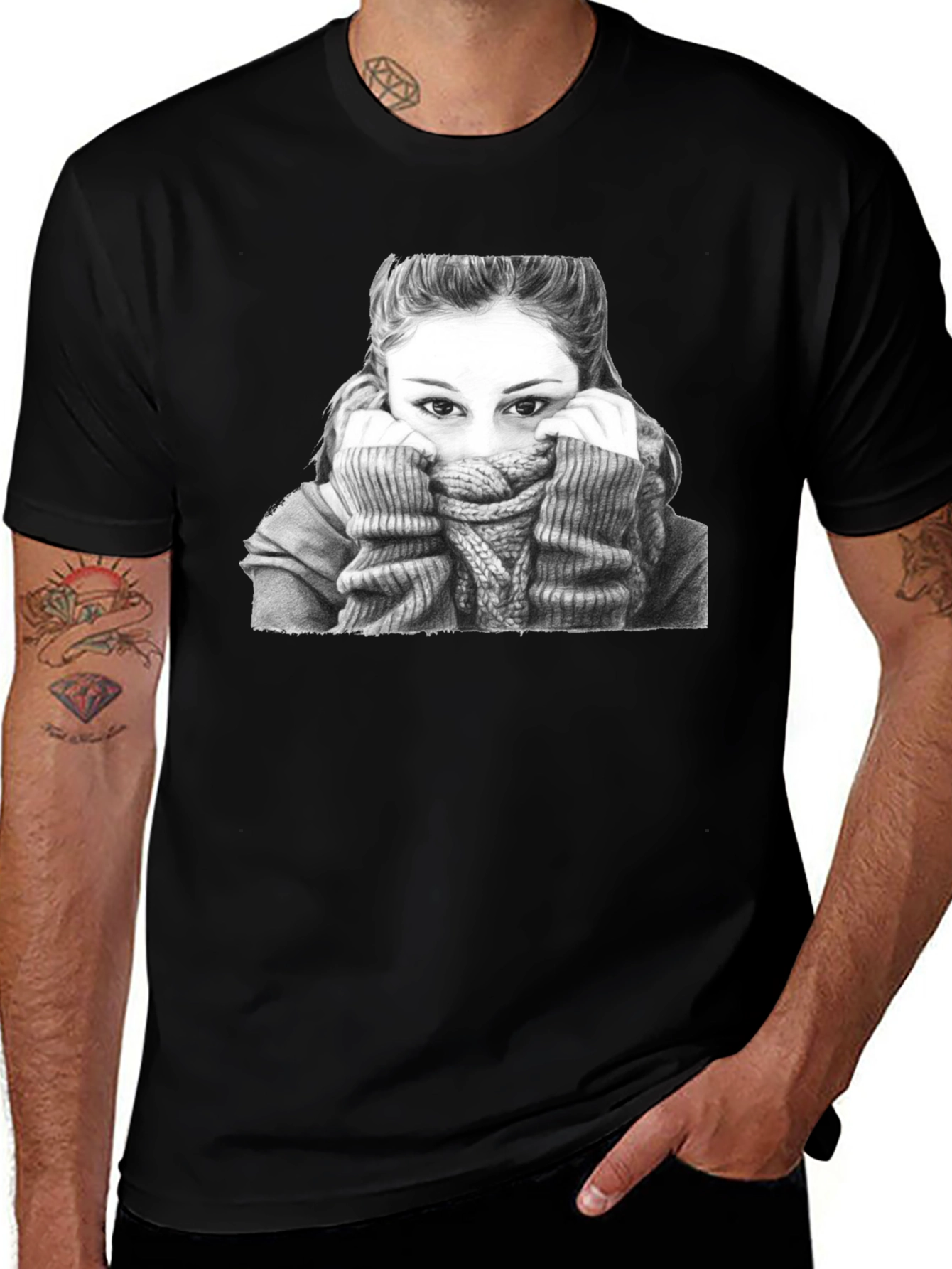 Cozy Portrait Graphic T-Shirt - Unisex Black Tee