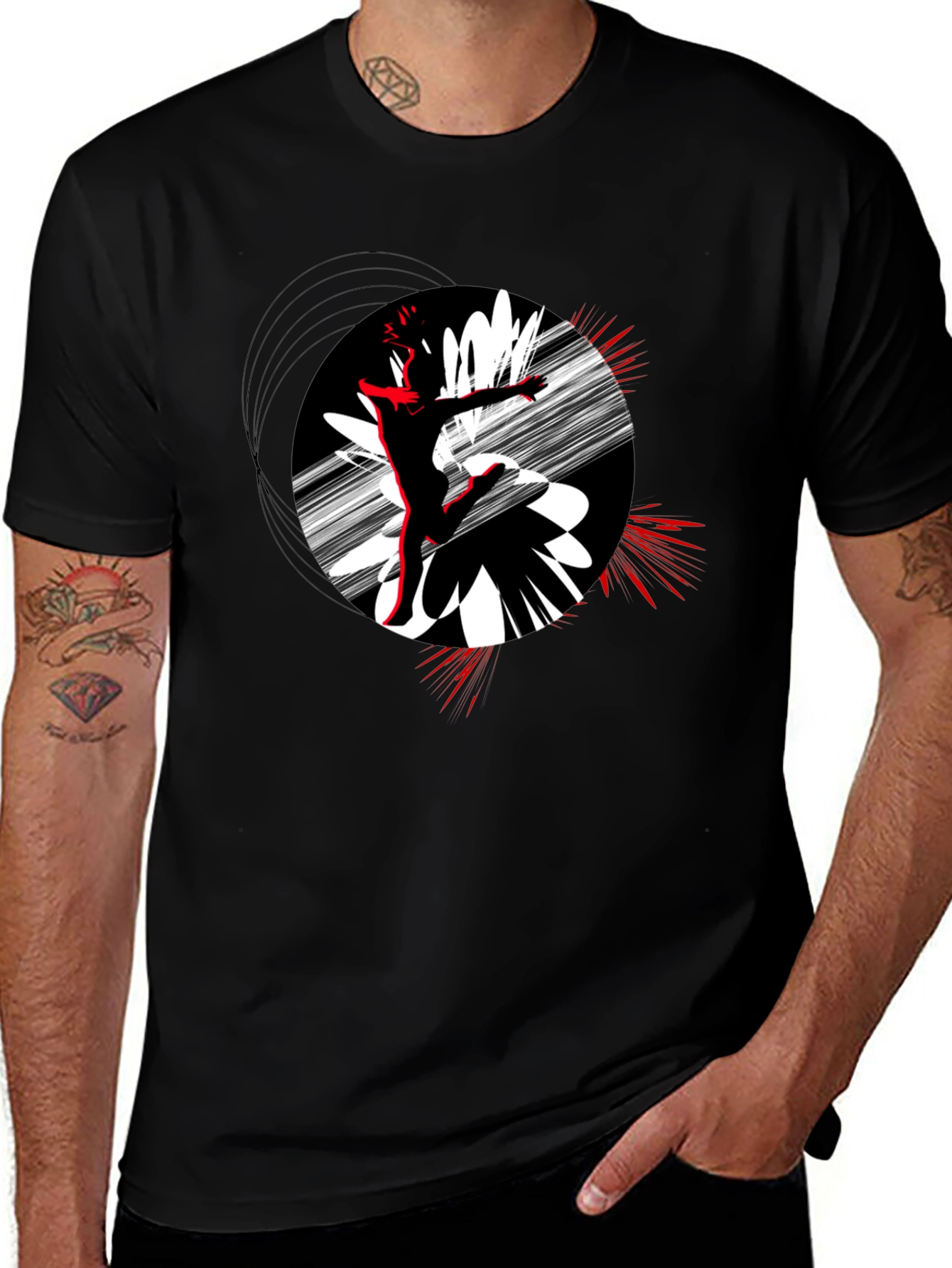 Black Abstract Dance T-Shirt - Black Cotton Tee main image