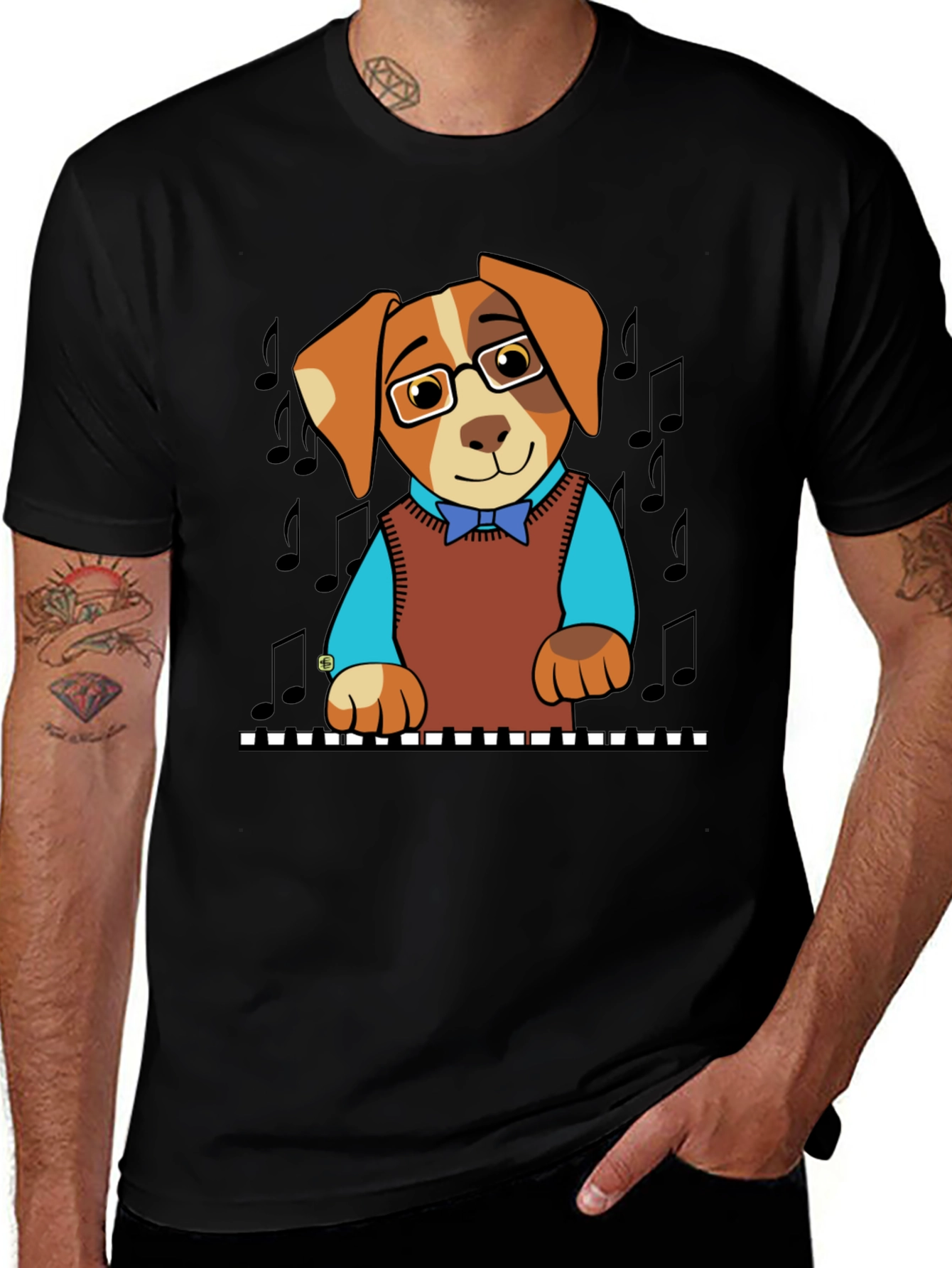Variant 16 of Musical Dog T-Shirt: Piano Player Puppy