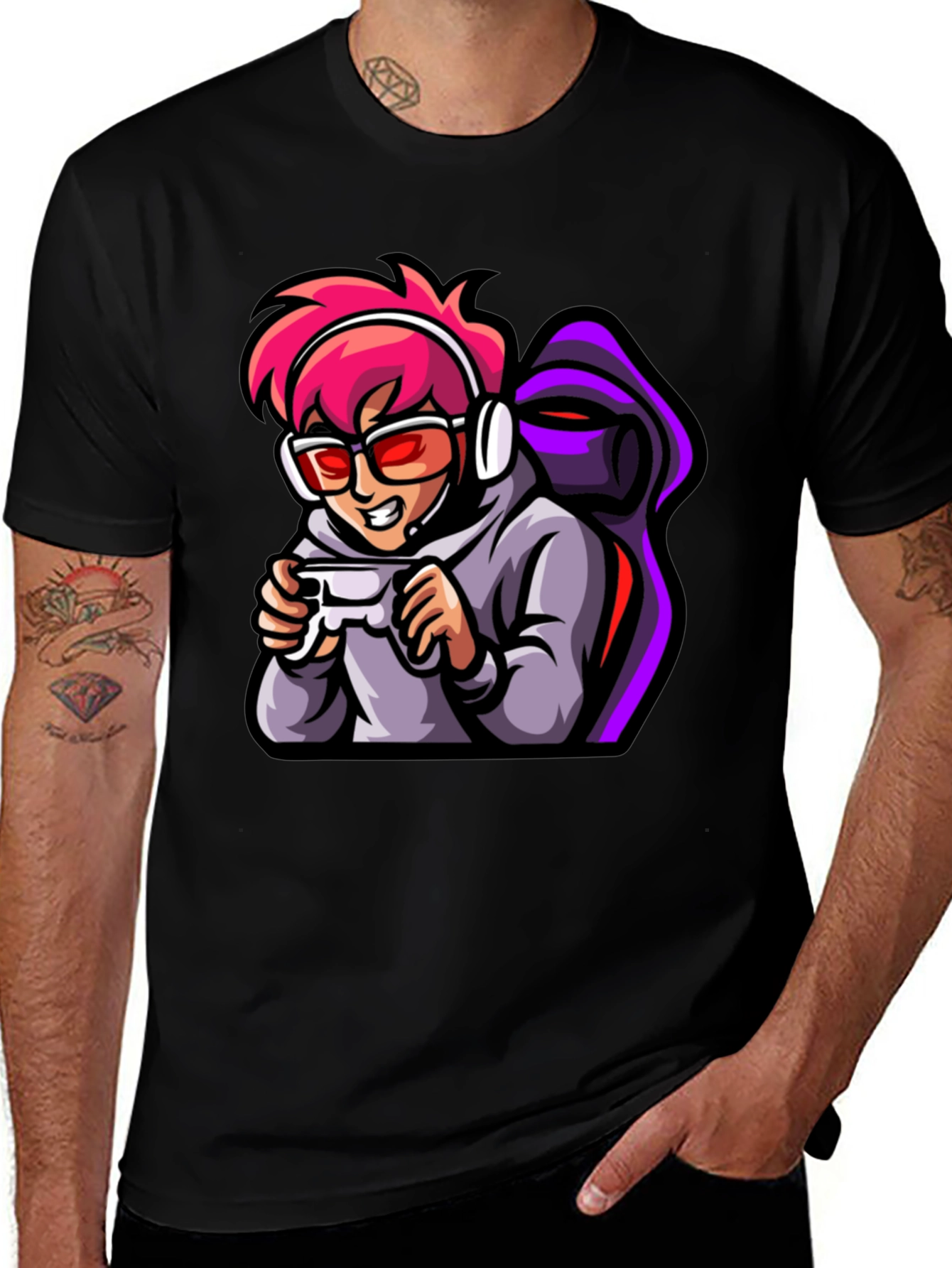 Variant 22 of Gamer Cartoon Print Black T-Shirt
