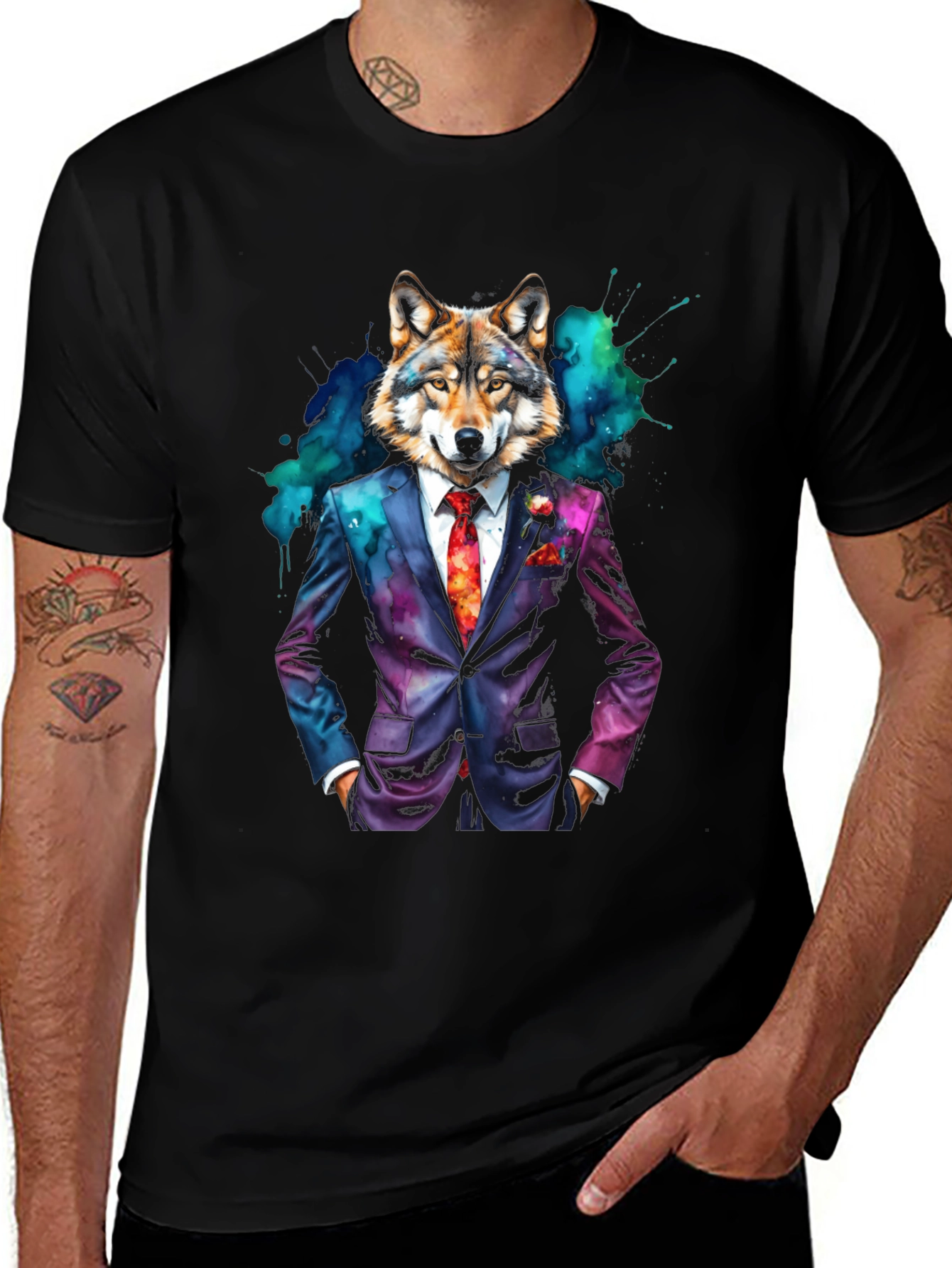 Variant 9 of Wolf in Suit Graphic Tee - Unique Style