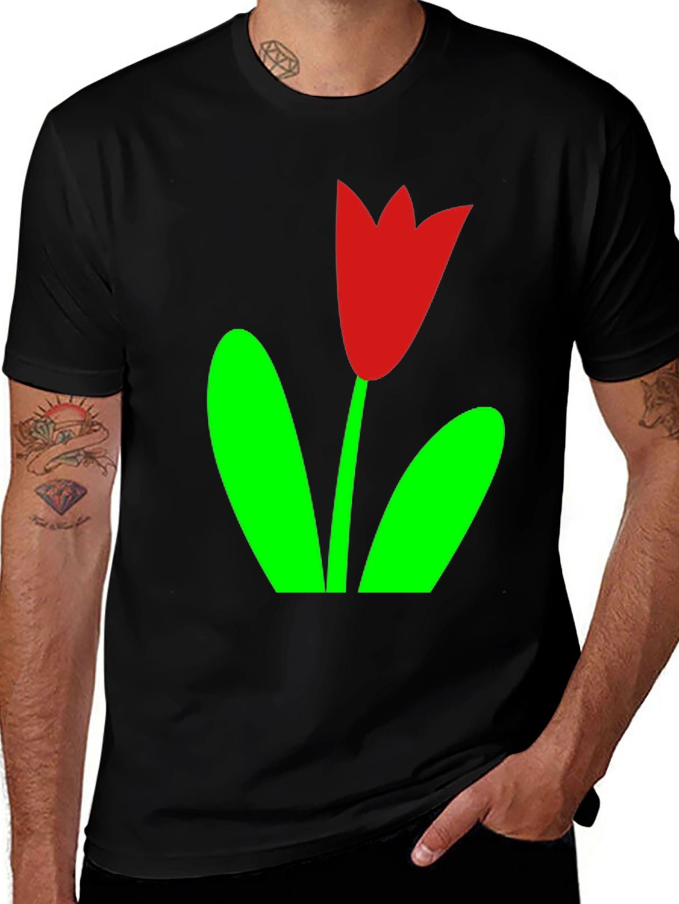 Variant 19 of Black T-Shirt with Red Tulip Graphic