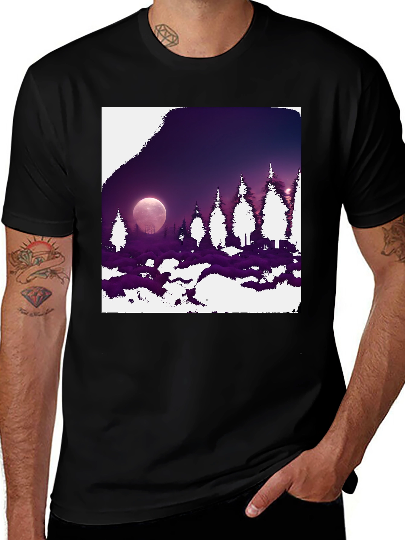 Variant 29 of Lunar Forest Graphic Tee - Black Cotton Blend