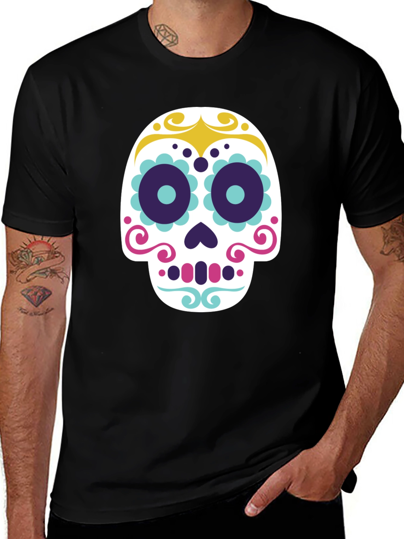 Variant 6 of Sugar Skull Graphic Tee - Men's Black T-Shirt