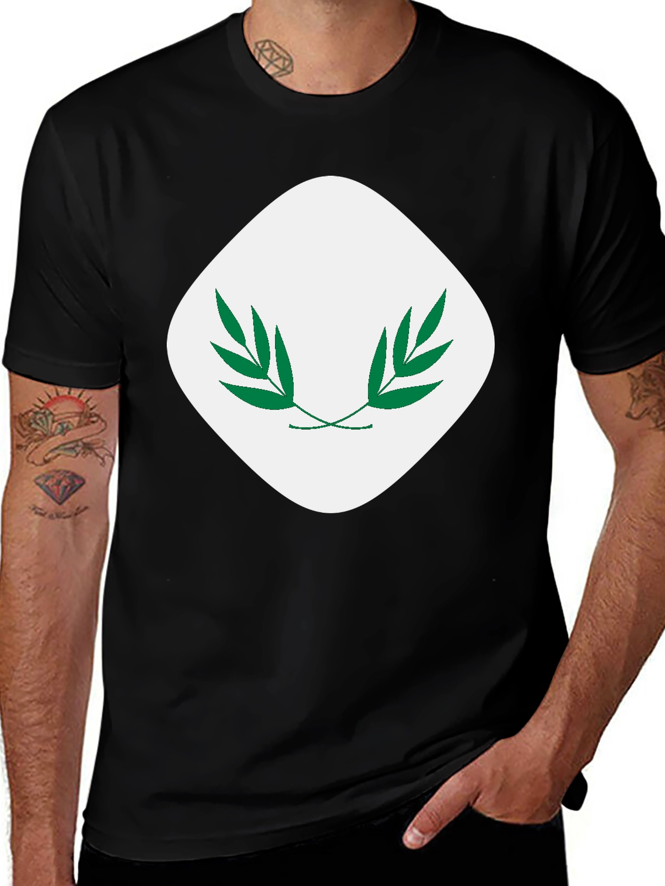 Variant 6 of Modern Black T-Shirt with Leaf Emblem