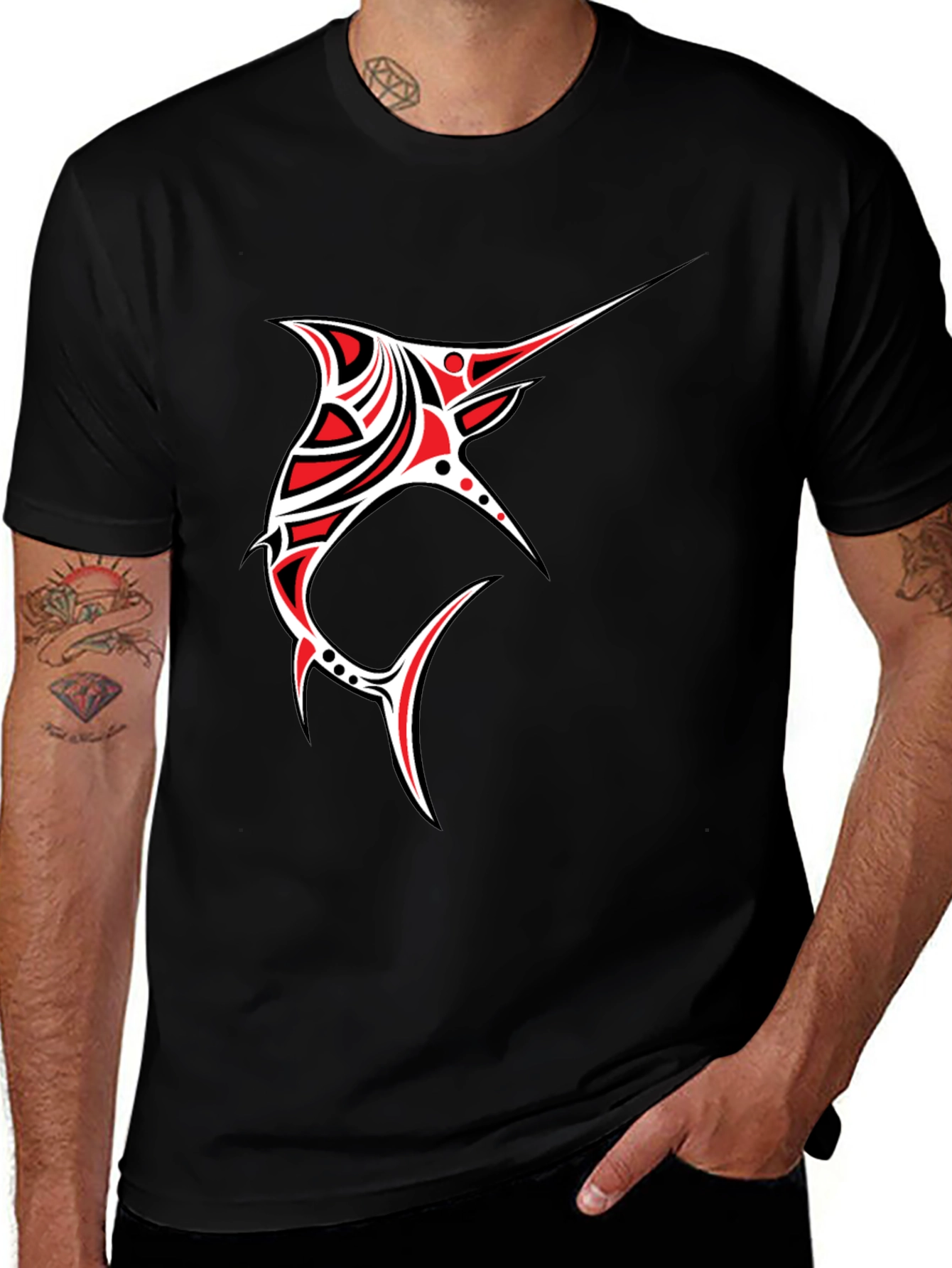Variant 29 of Tribal Marlin Graphic Tee - Black