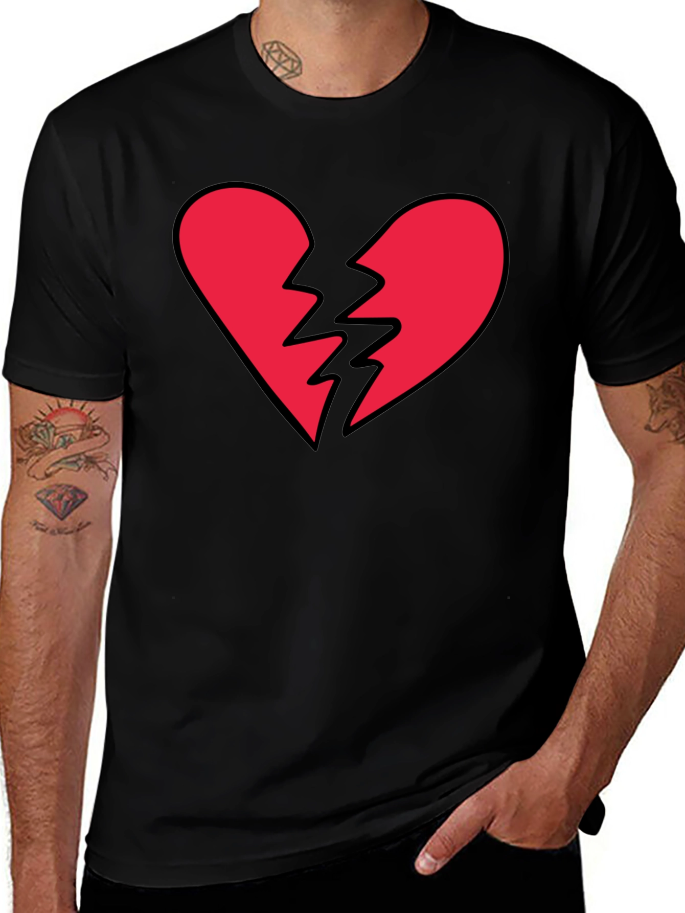 Variant 27 of Broken Heart Graphic Tee - Black Casual Shirt