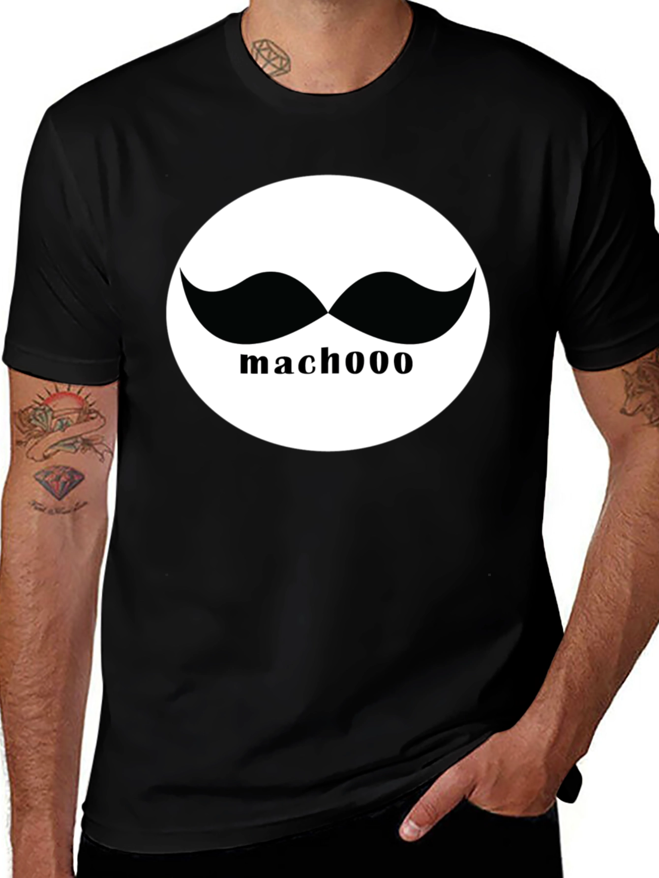 Variant 11 of Macho Mustache T-Shirt - Black Cotton Graphic Tee