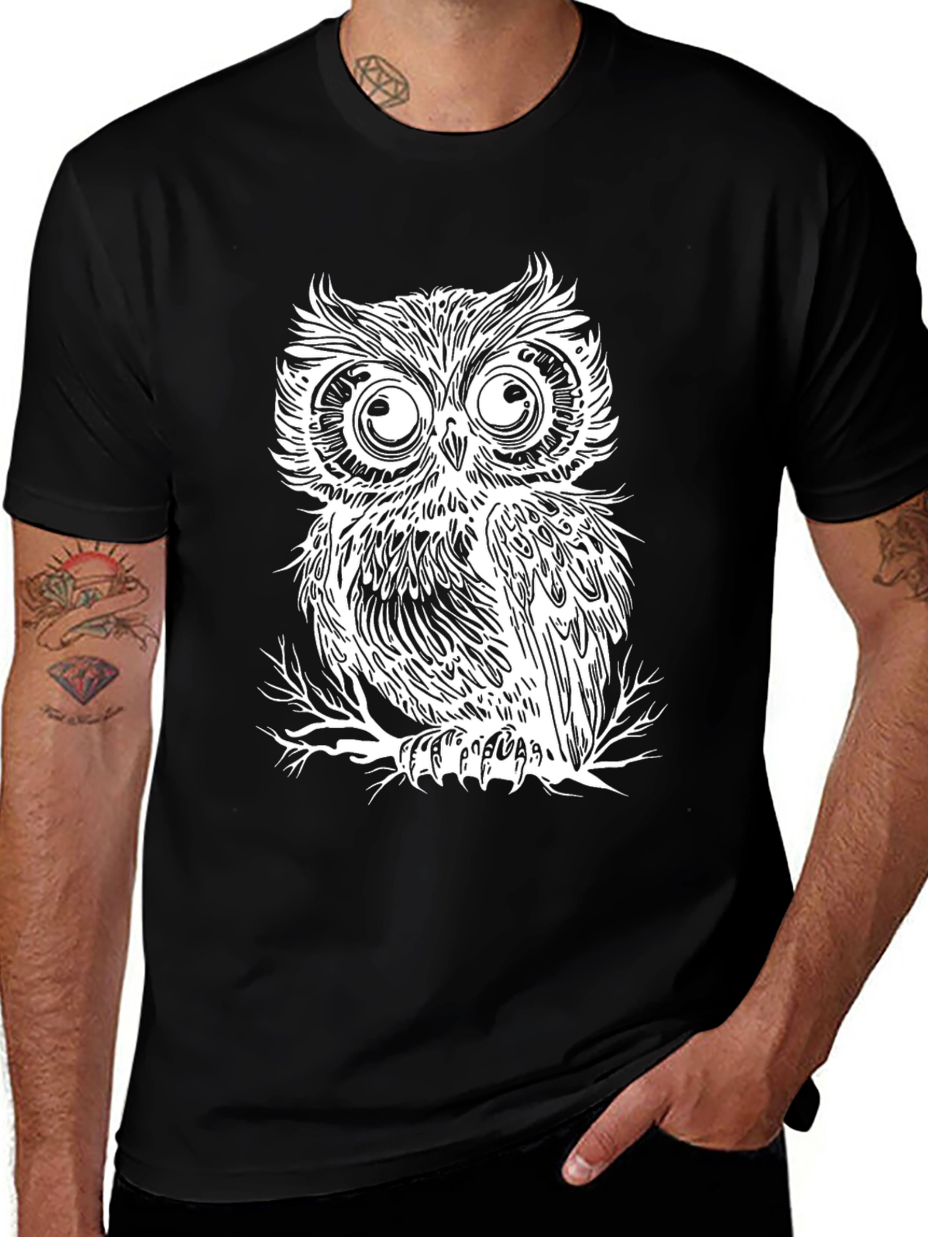 Variant 27 of Owl Graphic Tee - Men's Black T-Shirt