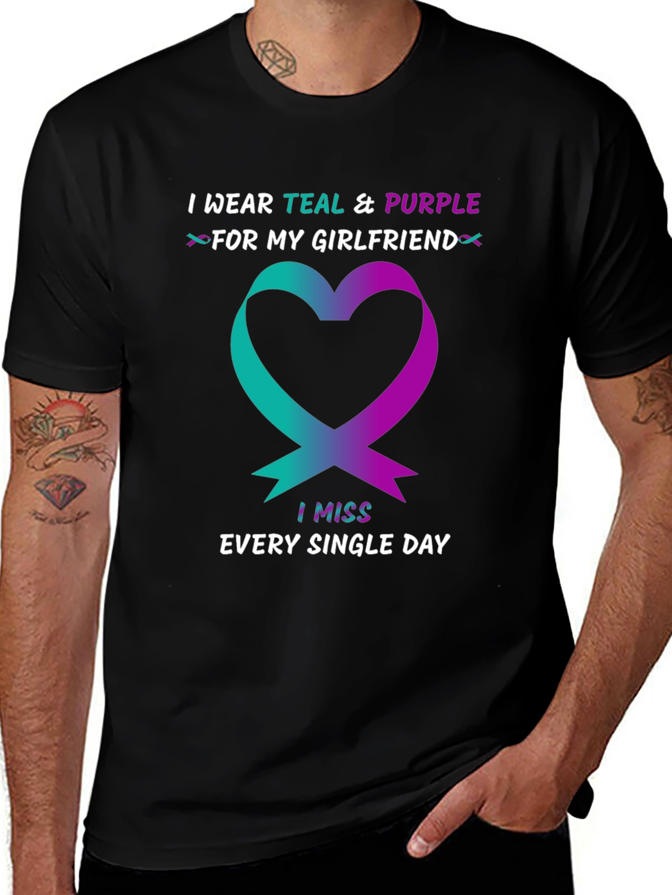 Teal & Purple Ribbon Heart T-Shirt - Girlfriend Remembrance