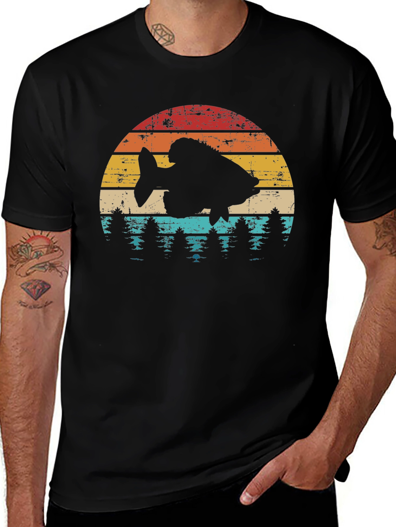 Variant 16 of Retro Fishing T-Shirt - Angler Silhouette Tee