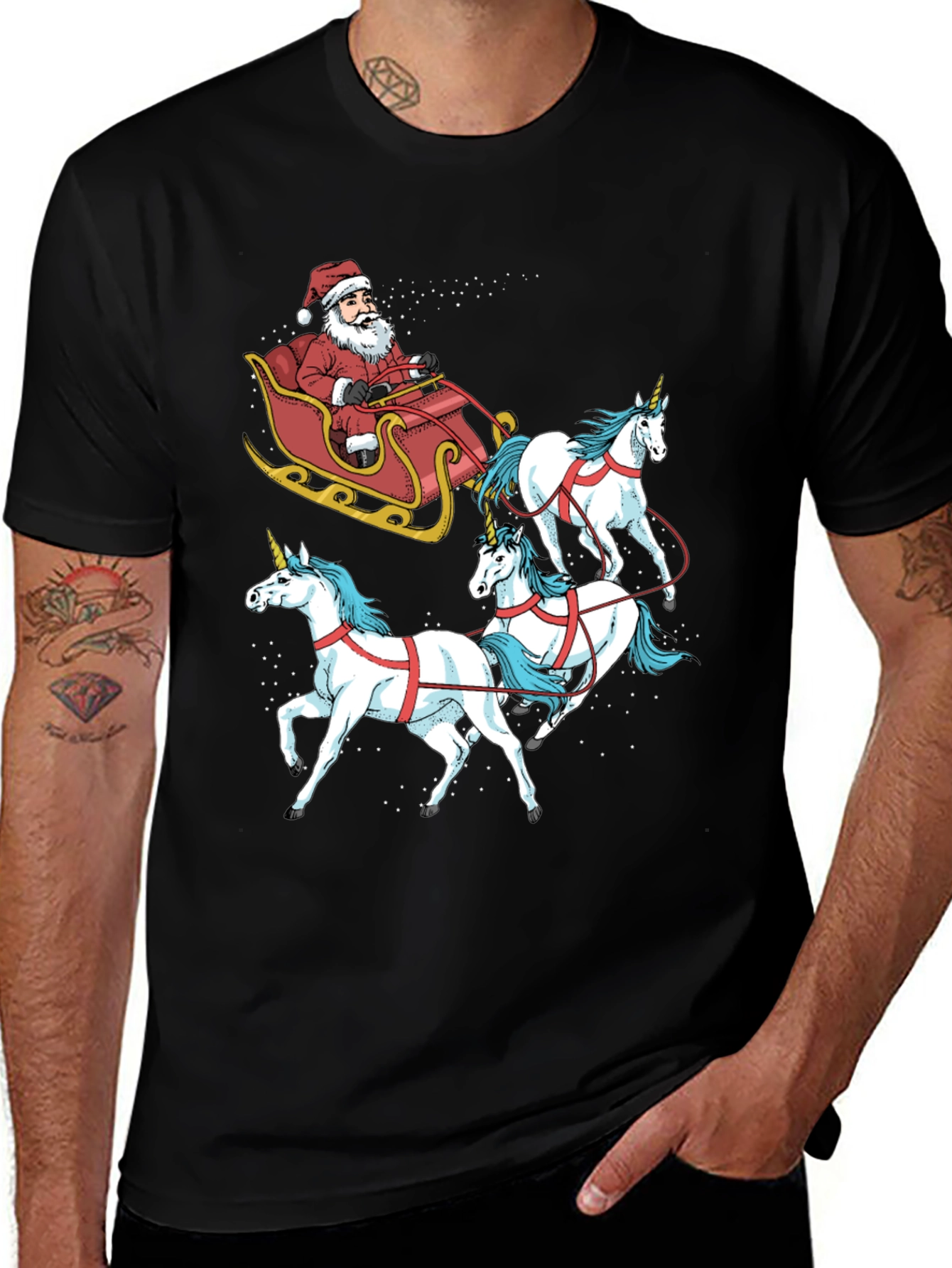 Santa Unicorn Sleigh Graphic T-Shirt