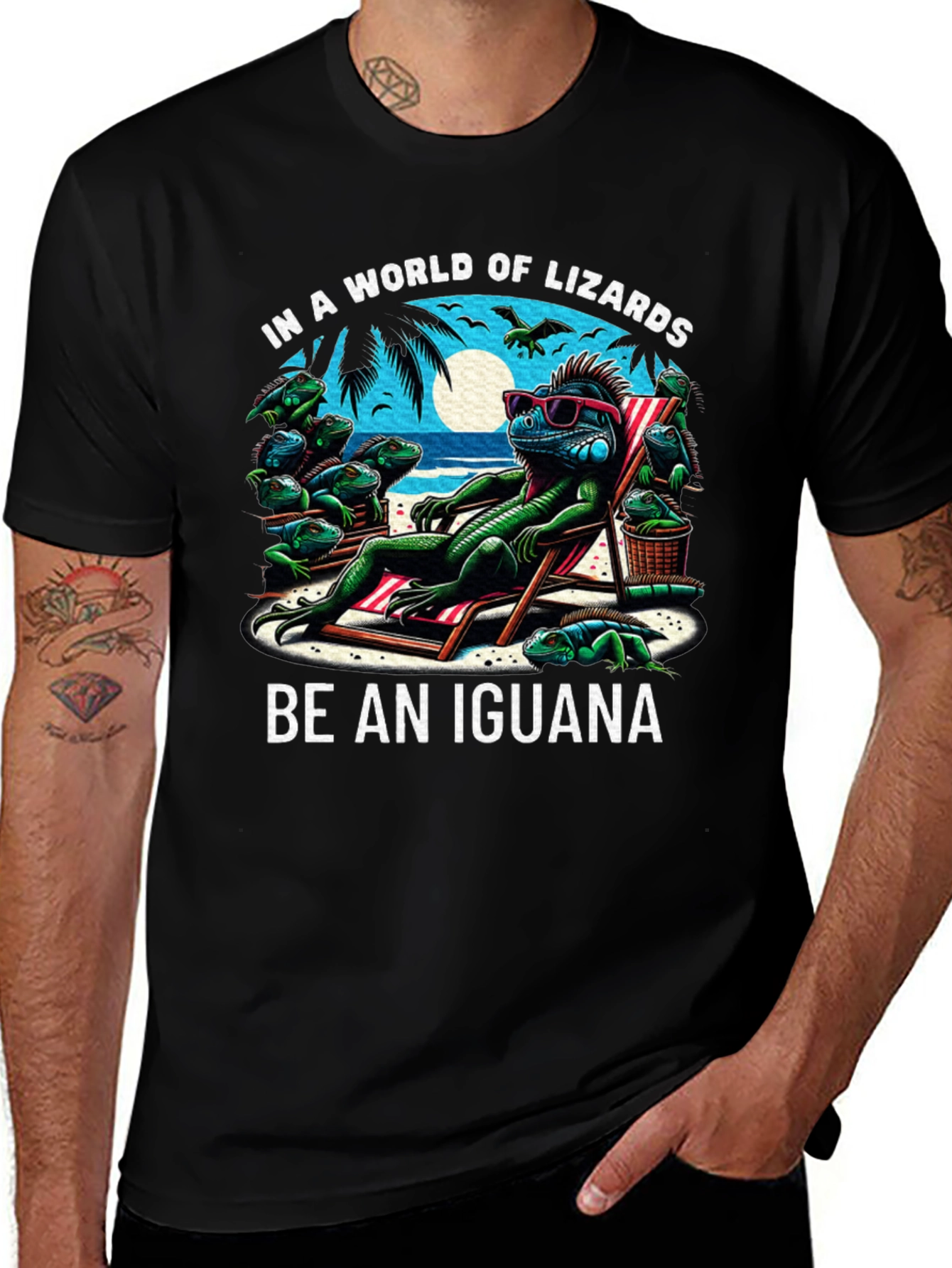 Variant 7 of Cool Iguana Graphic Tee - Relaxed Lizard Design