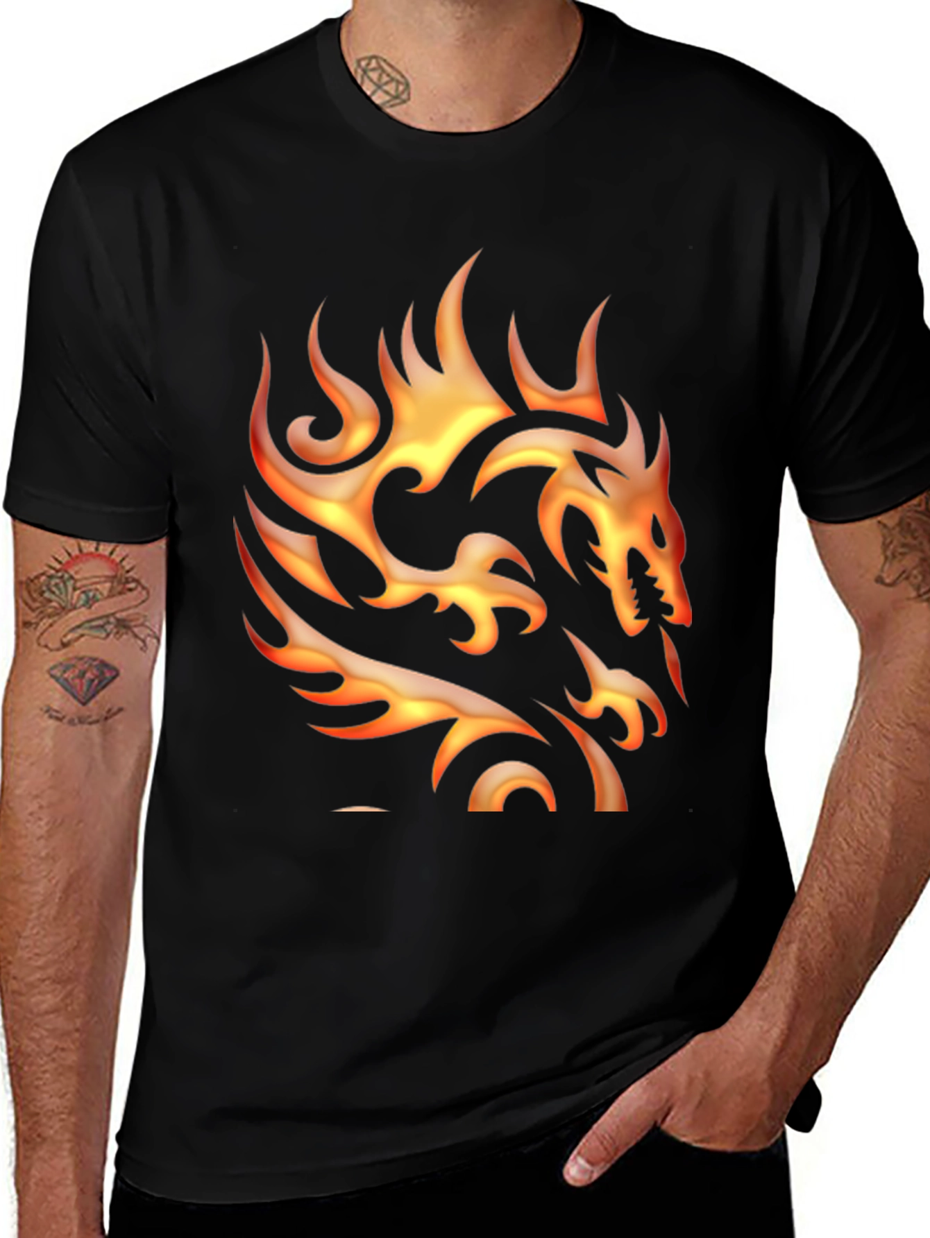 Variant 7 of Flaming Dragon Graphic Tee - Bold Style