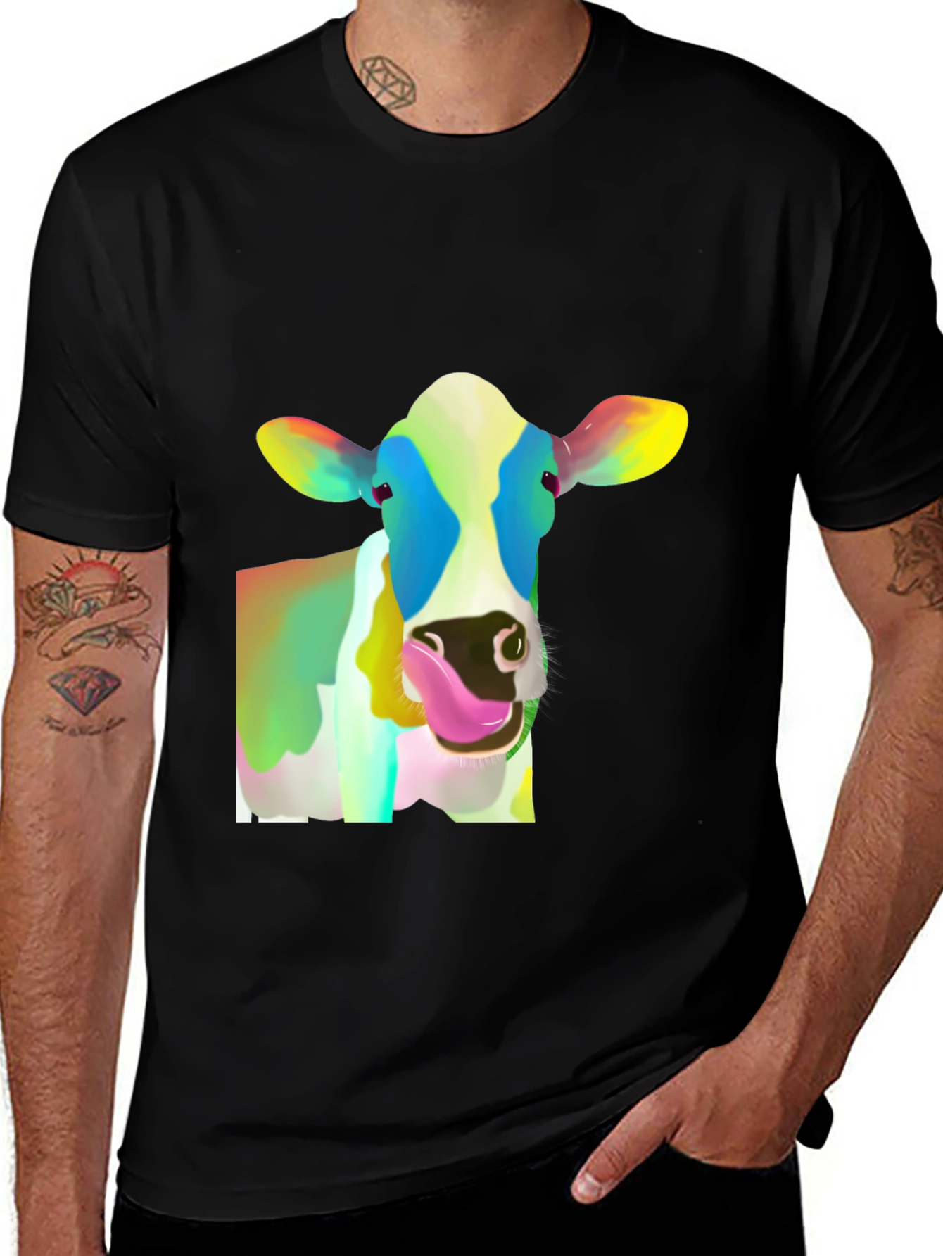 Variant 27 of Colorful Cow Graphic Tee - Unisex Black T-Shirt