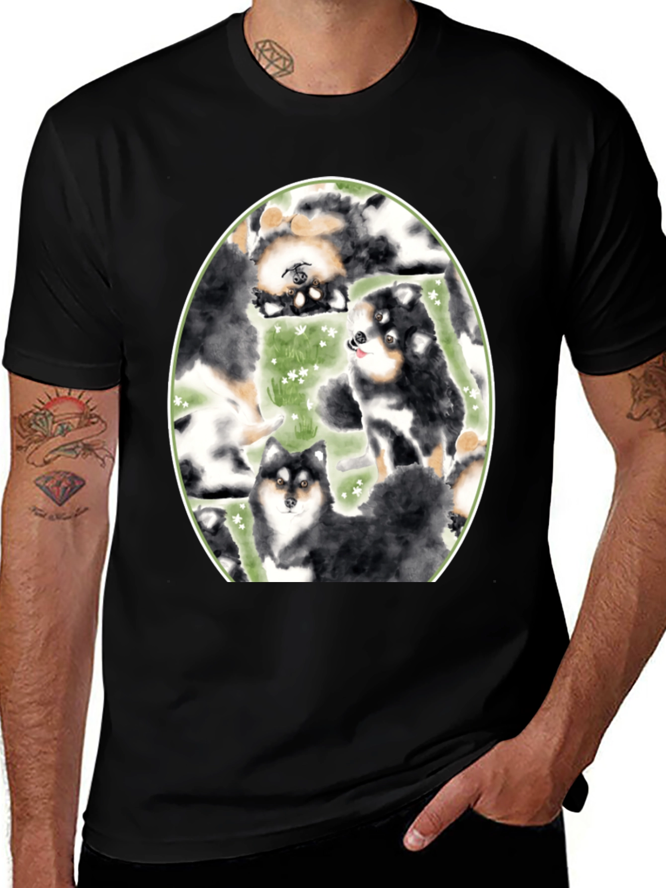 Variant 4 of Dog Lover's T-Shirt: Cute Canine Pattern, Black
