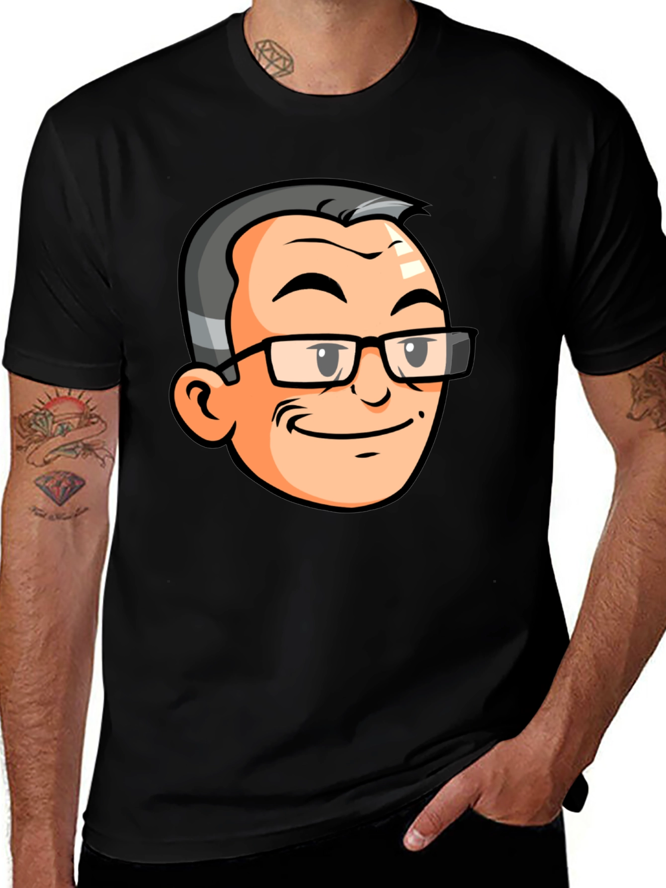 Variant 28 of Cartoon Character Graphic Tee - Black Crew Neck