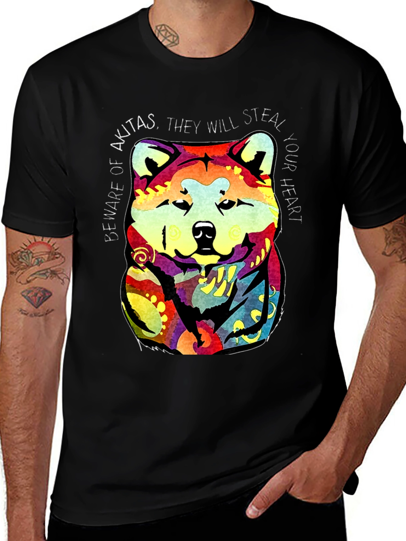 Akita Dog Graphic Print Crew Neck T-Shirt