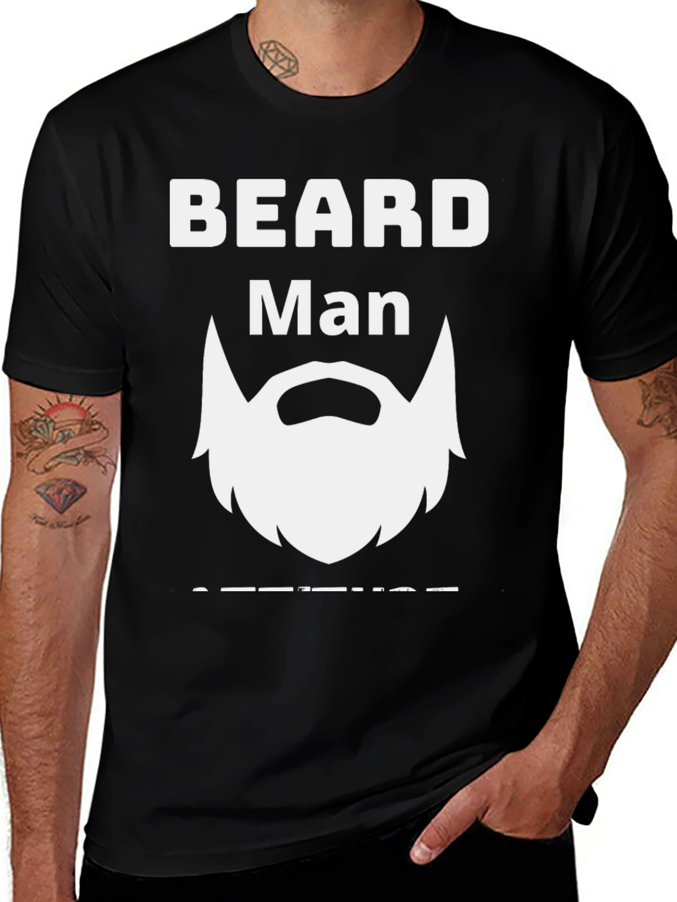 Variant 3 of Beard Man T-Shirt - Black Crew Neck Tee