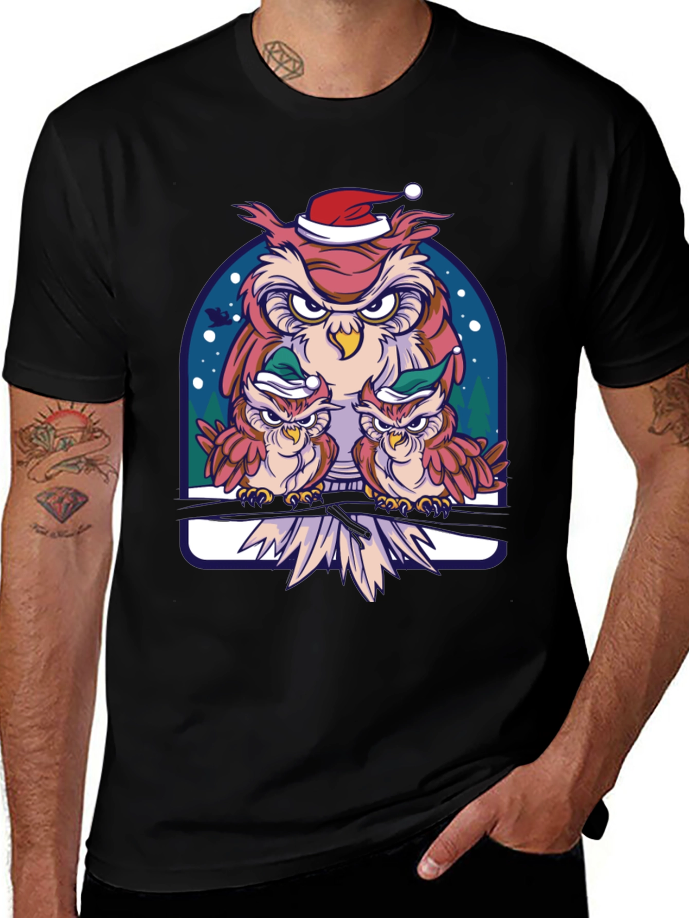 Variant 4 of Festive Owl Family Graphic Tee - Holiday Edition