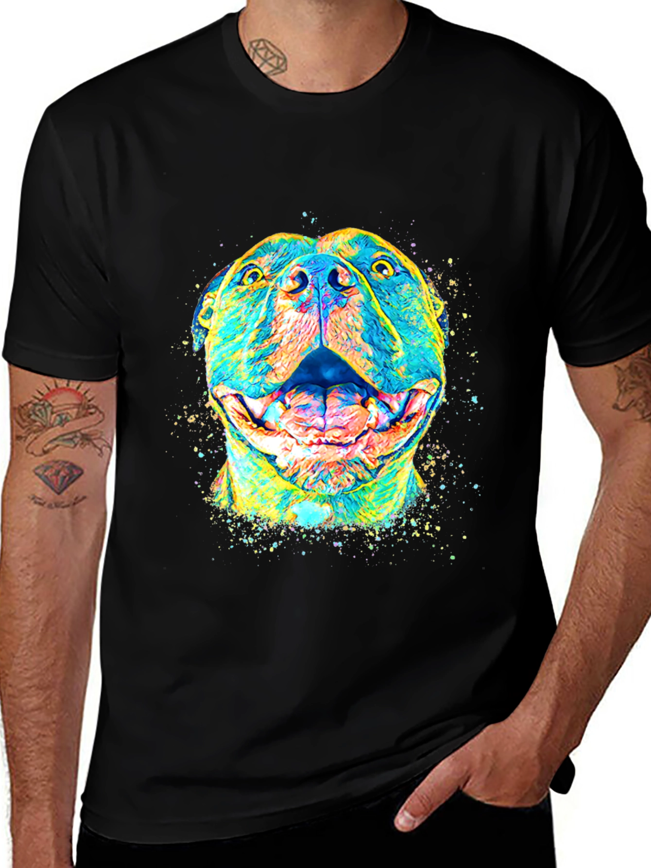 Variant 11 of Colorful Pitbull Dog Graphic T-Shirt